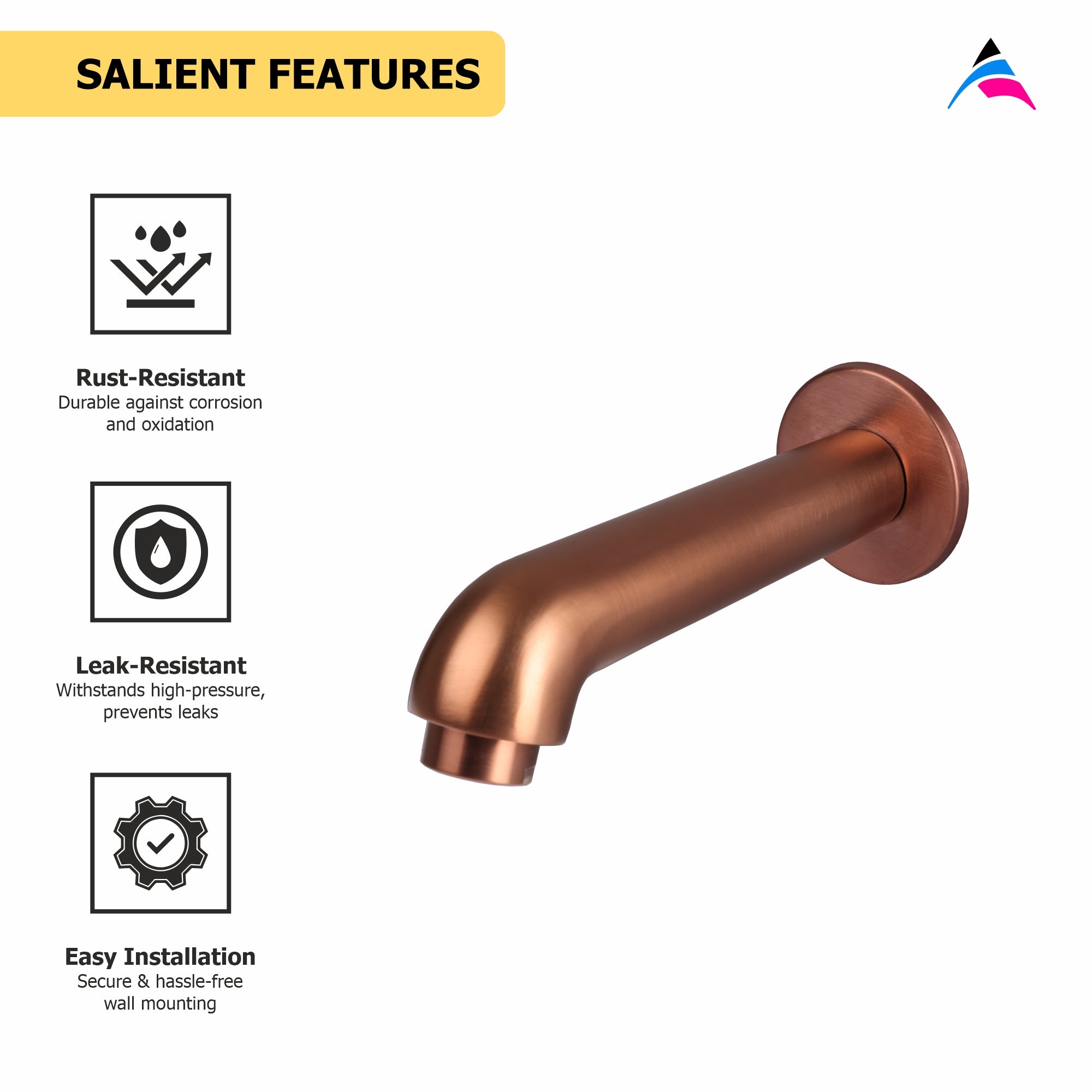Asiatique Div. Plain Spout With Wall Flange (FRG-025 M) | Premium Rose Gold Bathroom Fittings | Florent Brush Rose Gold Series