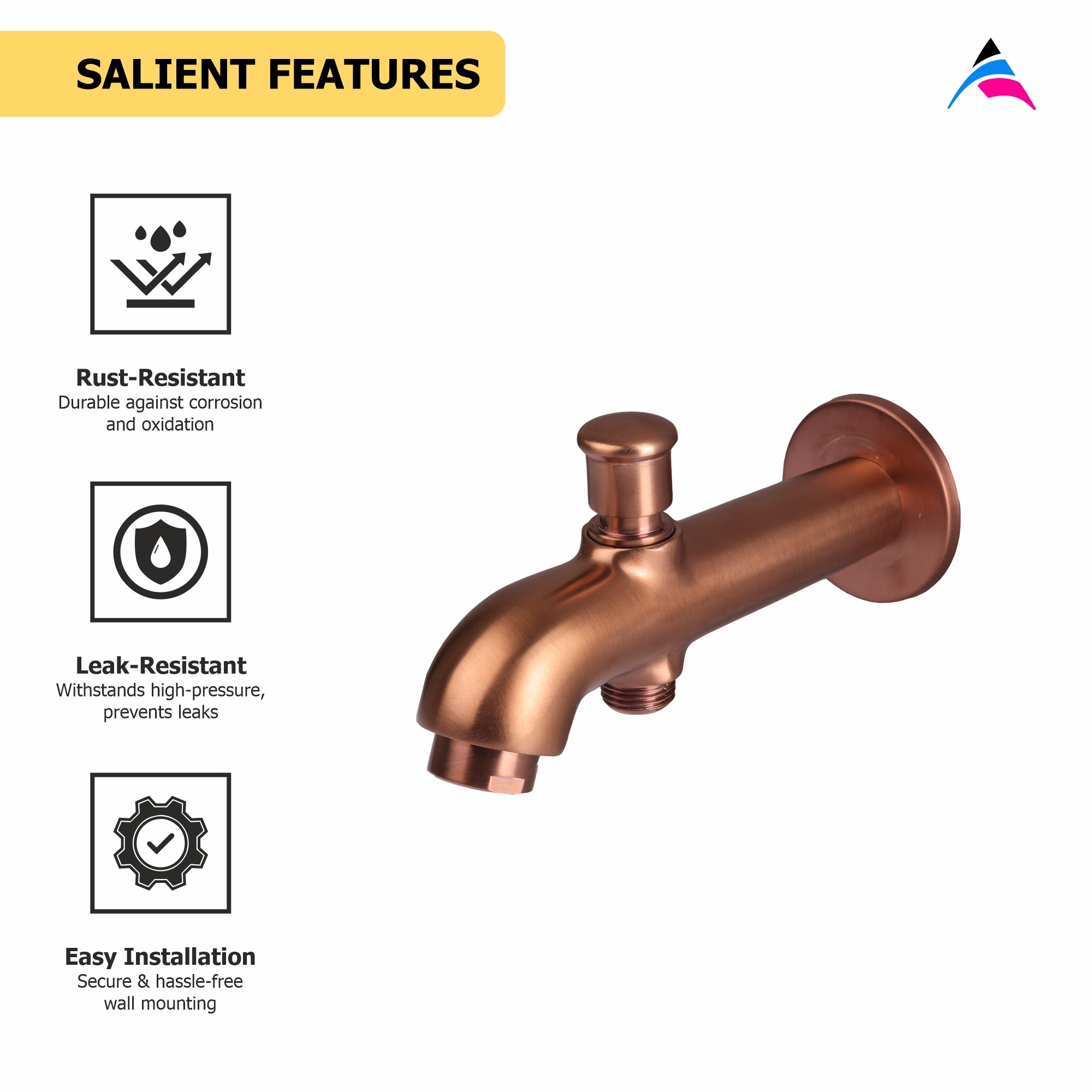Asiatique Div. Tipon Spout With Wall Flange (FRG-026 M) | Premium Rose Gold Bathroom Fittings | Florent Brush Rose Gold Series