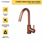 Asiatique S/L Sink Mixer Table Mounted (FRG-027 M) | Premium Rose Gold Bathroom Fittings | Florent Brush Rose Gold Series