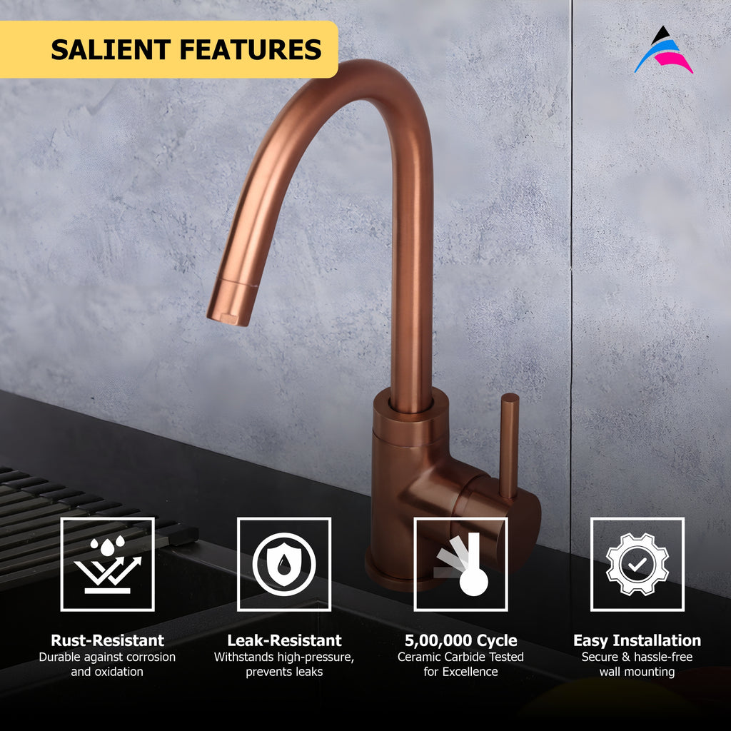 Asiatique S/L Sink Mixer Table Mounted (FRG-027 M) | Premium Rose Gold Bathroom Fittings | Florent Brush Rose Gold Series