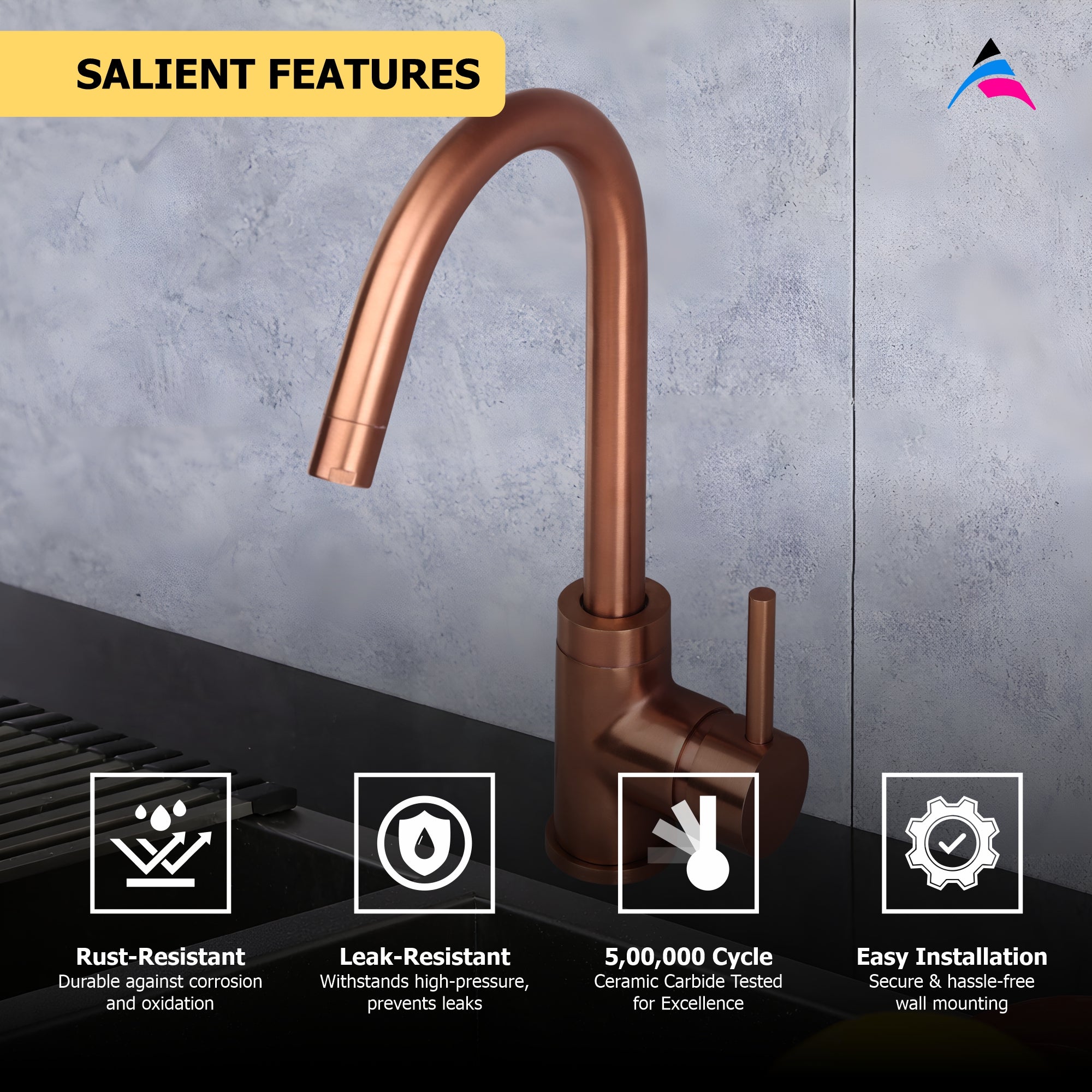 Asiatique S/L Sink Mixer Table Mounted (FRG-027 M) | Premium Rose Gold Bathroom Fittings | Florent Brush Rose Gold Series