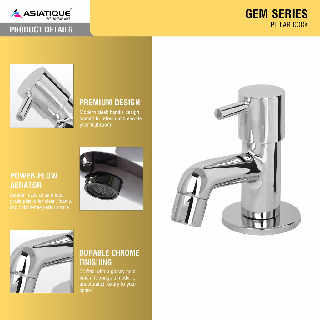 Asiatique Pillar Cock (G-000), Gem Series Bathroom & Kitchen Faucets | Premium Modern Tap Collection