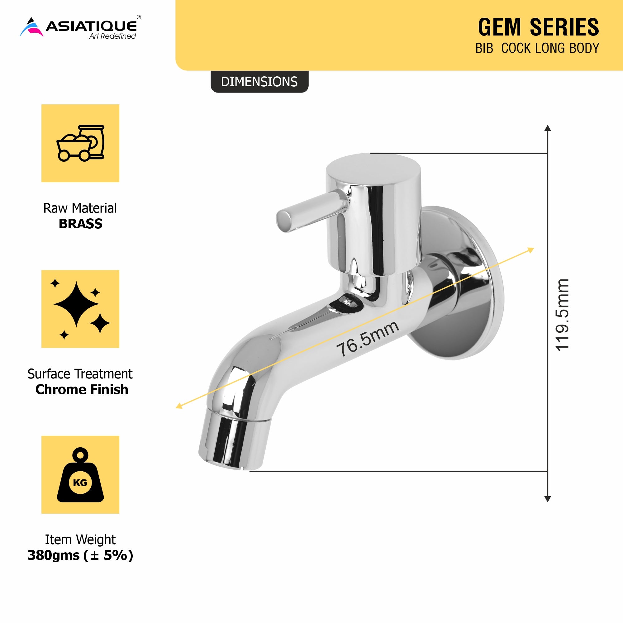 Asiatique Bib Cock Long Body (G-004), Gem Series Bathroom & Kitchen Faucets | Premium Modern Tap Collection
