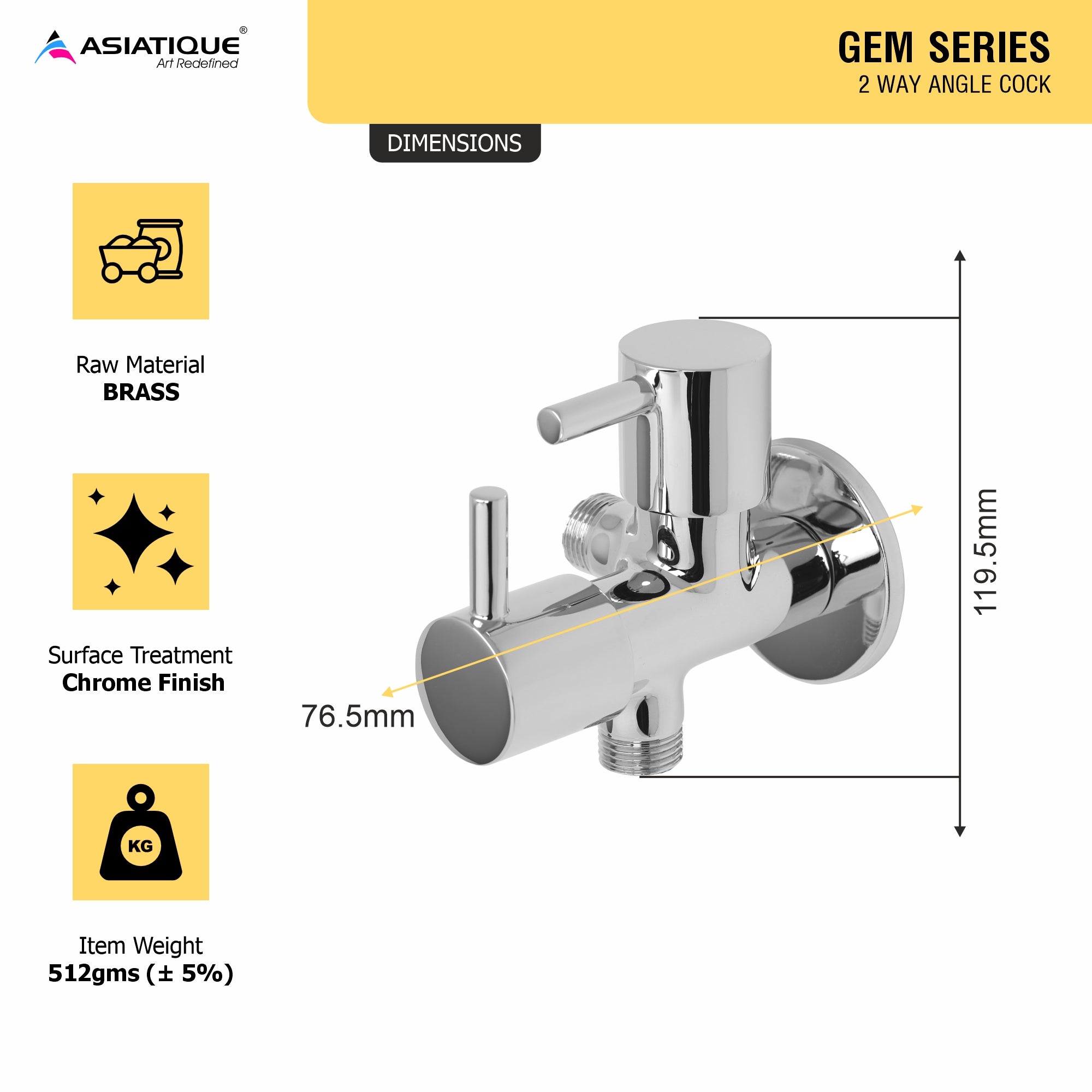 Asiatique 2 Way Angle Cock (G-005TW), Gem Series Bathroom & Kitchen Faucets | Premium Modern Tap Collection