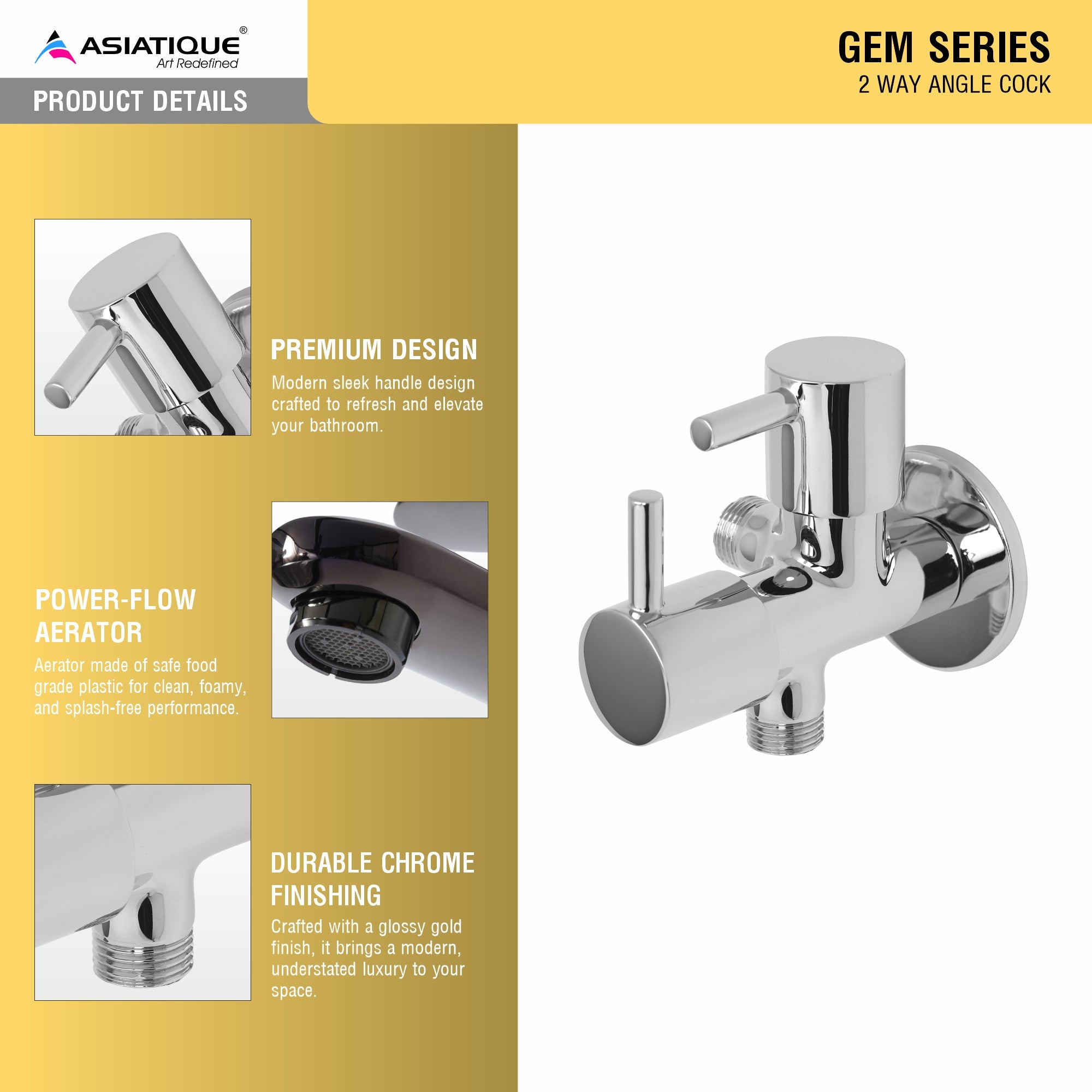 Asiatique 2 Way Angle Cock (G-005TW), Gem Series Bathroom & Kitchen Faucets | Premium Modern Tap Collection