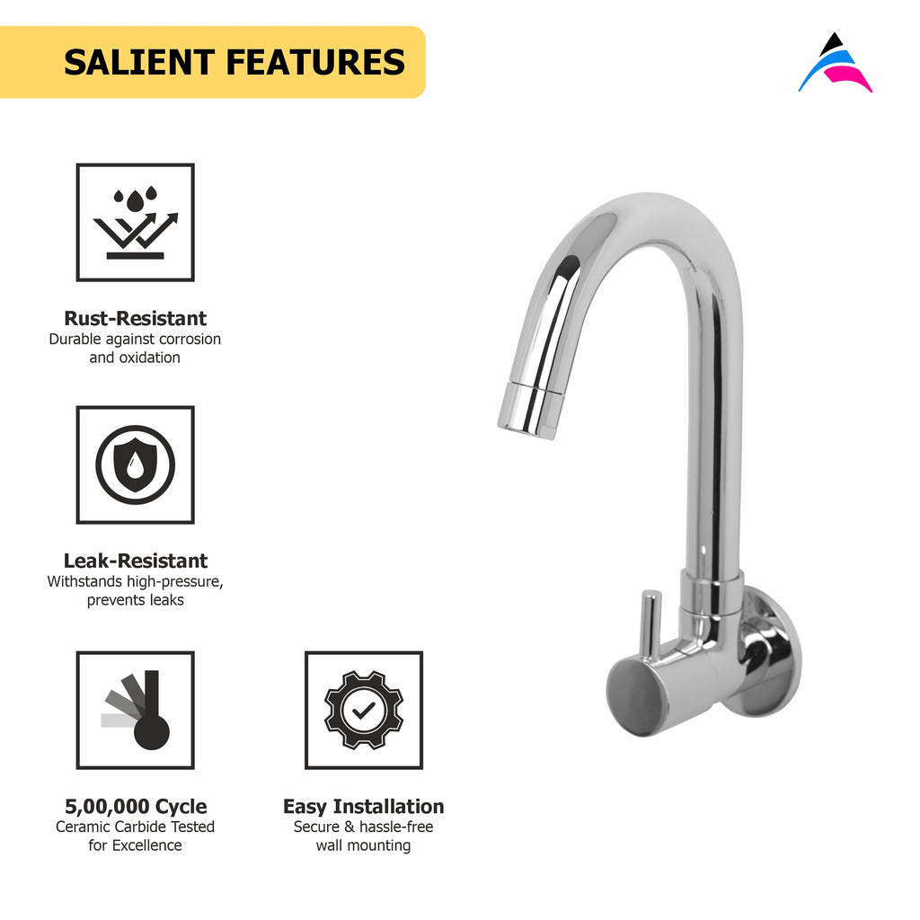 Asiatique Sink Cock With Swivel ‘J’ Spout (G-008), Gem Series Bathroom & Kitchen Faucets | Premium Modern Tap Collection