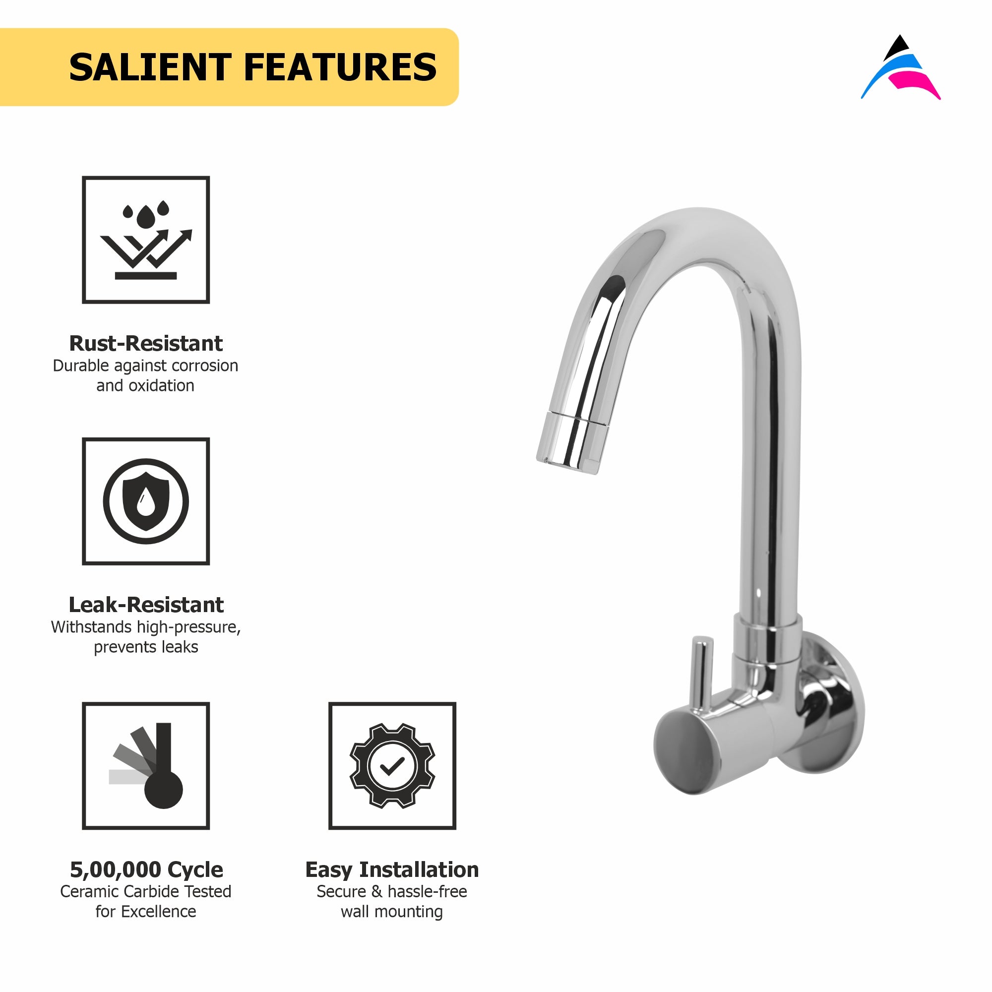 Asiatique Sink Cock With Swivel ‘J’ Spout (G-008), Gem Series Bathroom & Kitchen Faucets | Premium Modern Tap Collection