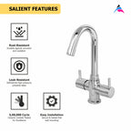 Asiatique C/H Basin Mixer With Swivel ‘J’ Spout (G-011), Gem Series Bathroom & Kitchen Faucets | Premium Modern Tap Collection