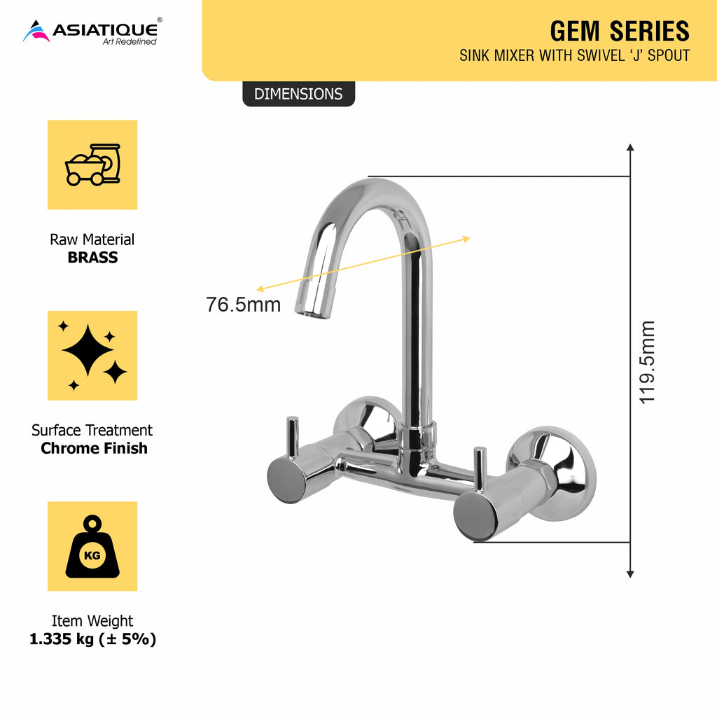 Asiatique Sink Mixer With Swivel ‘J’ Spout (G-013), Gem Series Bathroom & Kitchen Faucets | Premium Modern Tap Collection
