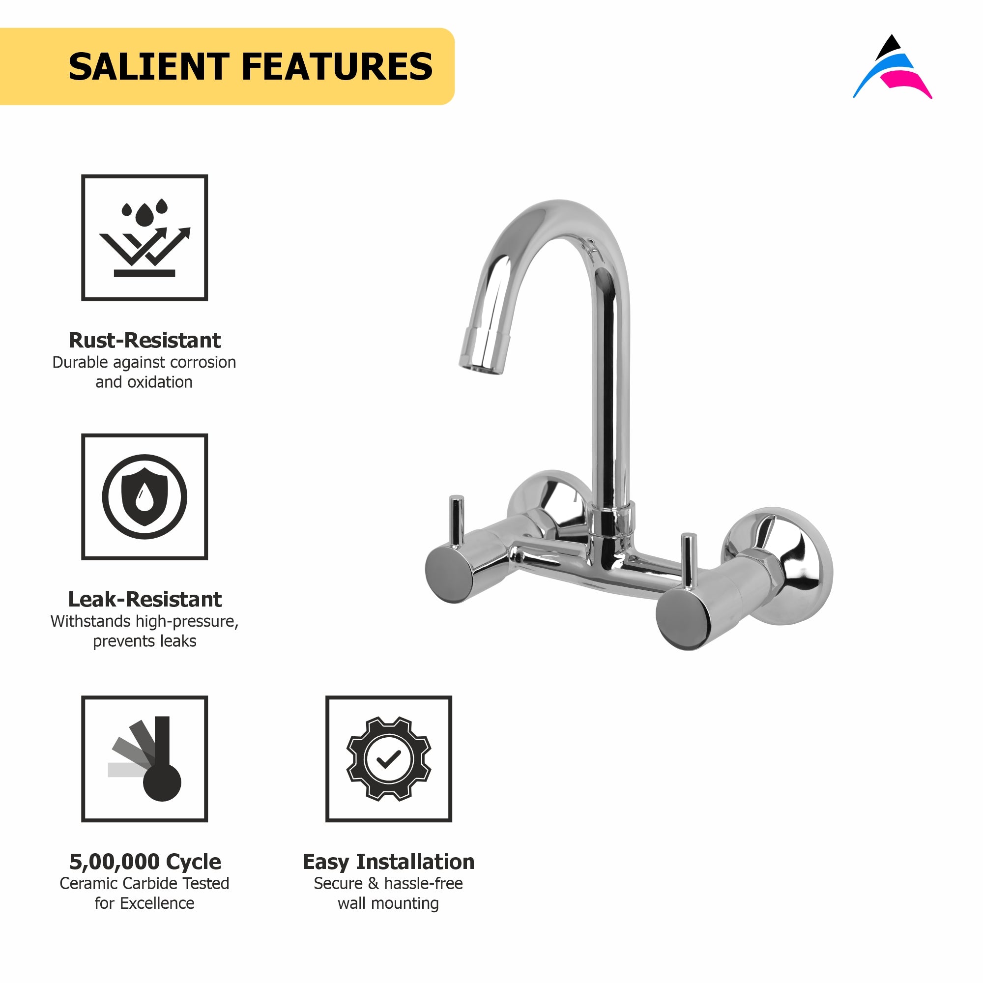 Asiatique Sink Mixer With Swivel ‘J’ Spout (G-013), Gem Series Bathroom & Kitchen Faucets | Premium Modern Tap Collection