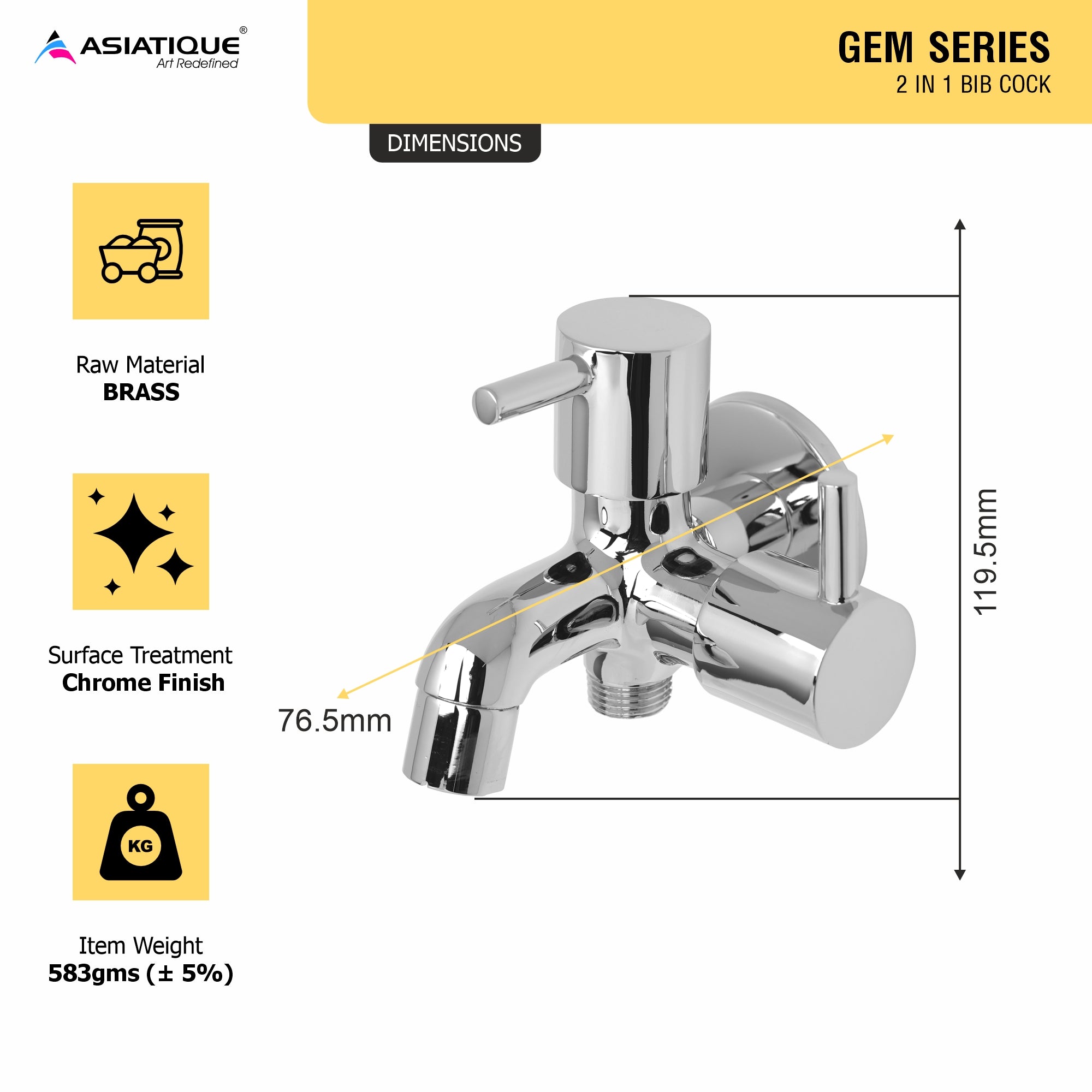 Asiatique 2 In 1 Bib Cock (G-015), Gem Series Bathroom & Kitchen Faucets | Premium Modern Tap Collection