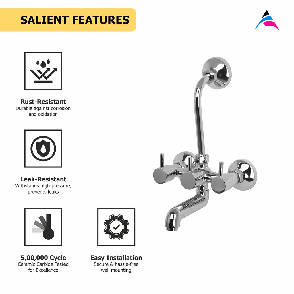 Asiatique Wall Mixer Tel. With ‘L’ Bend For Arr. of O/H Shower (G-017), Gem Series Bathroom & Kitchen Faucets | Premium Modern Tap Collection