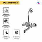 Asiatique Wall Mixer Tel. With ‘L’ Bend For Arr. of O/H Shower (G-017), Gem Series Bathroom & Kitchen Faucets | Premium Modern Tap Collection