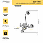 Asiatique 3 In 1 Wall Mixer With Pro. For Tele. Shower & O/H Shower (G-018), Gem Series Bathroom & Kitchen Faucets | Premium Modern Tap Collection