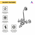 Asiatique 3 In 1 Wall Mixer With Pro. For Tele. Shower & O/H Shower (G-018), Gem Series Bathroom & Kitchen Faucets | Premium Modern Tap Collection