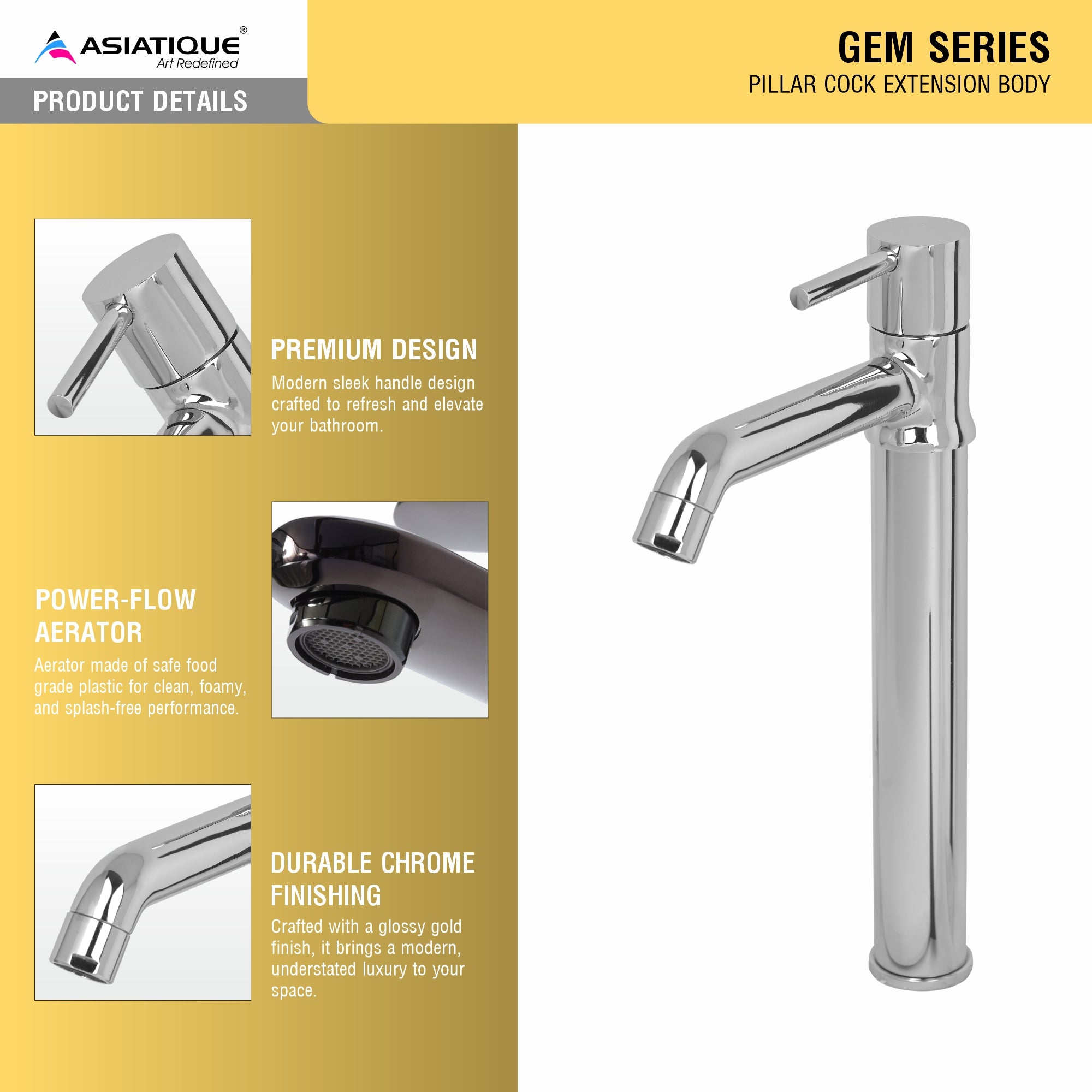 Asiatique Pillar Cock Extension Body (G-023), Gem Series Bathroom & Kitchen Faucets | Premium Modern Tap Collection