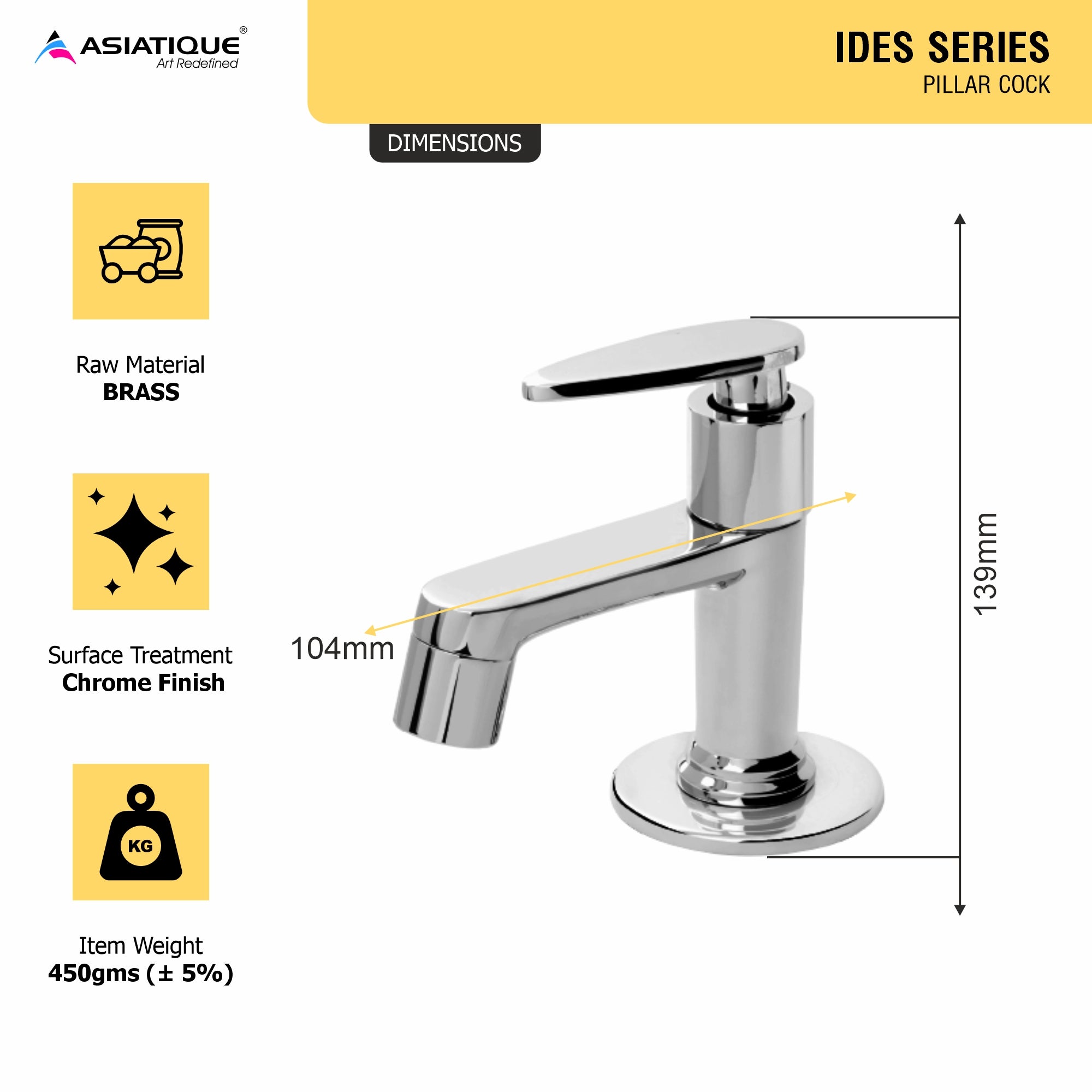Asiatique Pillar Cock (I-000), Idea Series Premium CP Bath Fittings & Faucets