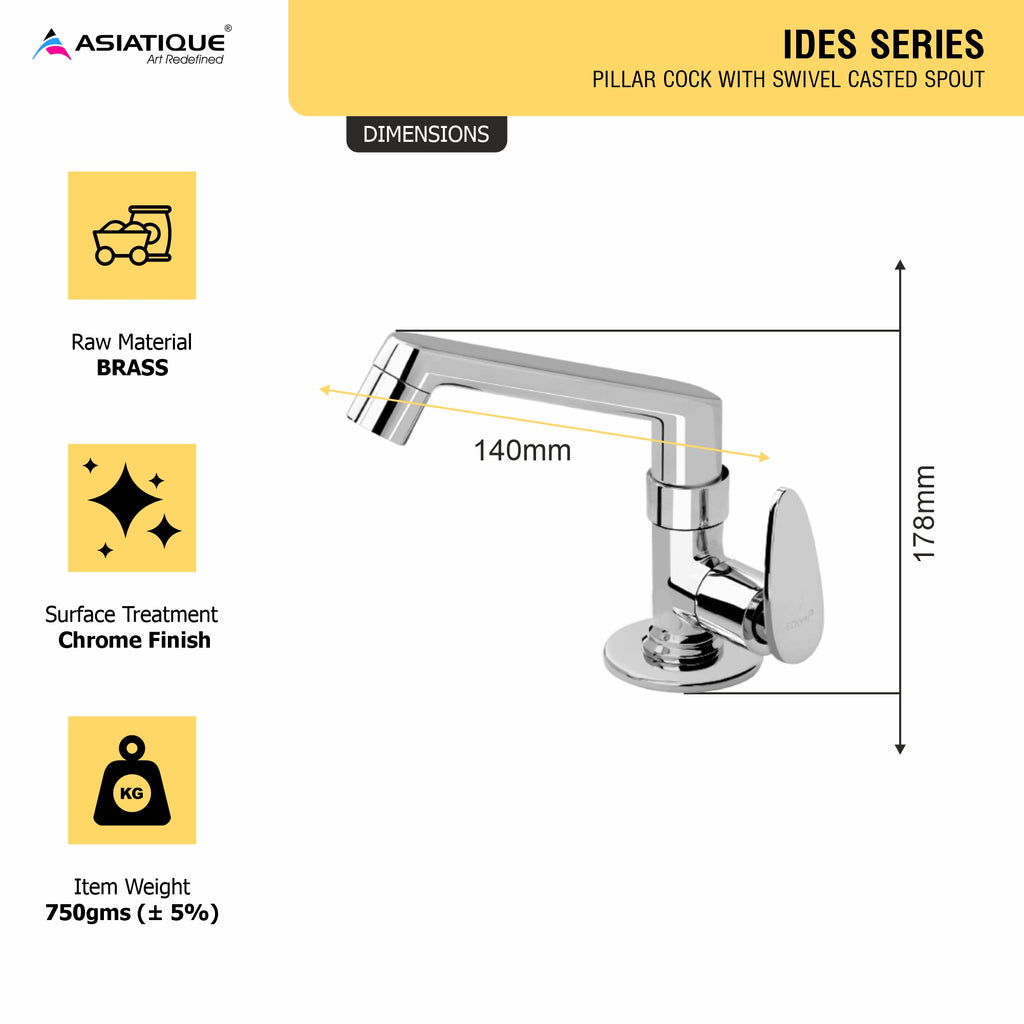 Asiatique Pillar Cock With Swivel Casted Spout (I-001), Idea Series Premium CP Bath Fittings & Faucets