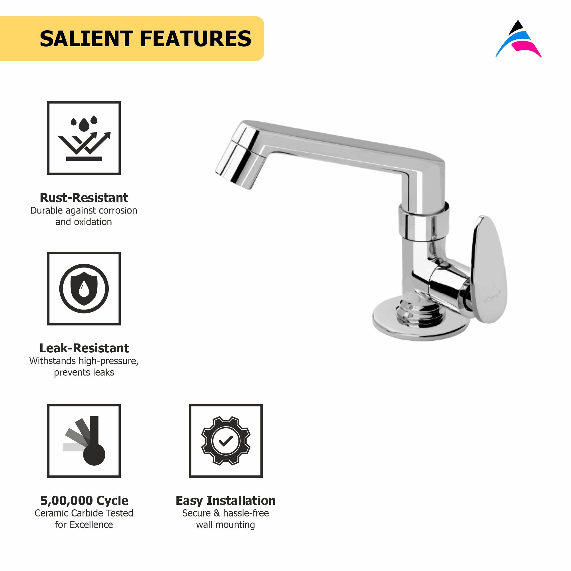 Asiatique Pillar Cock With Swivel Casted Spout (I-001), Idea Series Premium CP Bath Fittings & Faucets