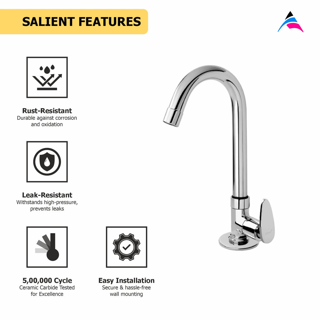 Asiatique Pillar Cock With Swivel ‘J’ Spout (I-002), Idea Series Premium CP Bath Fittings & Faucets