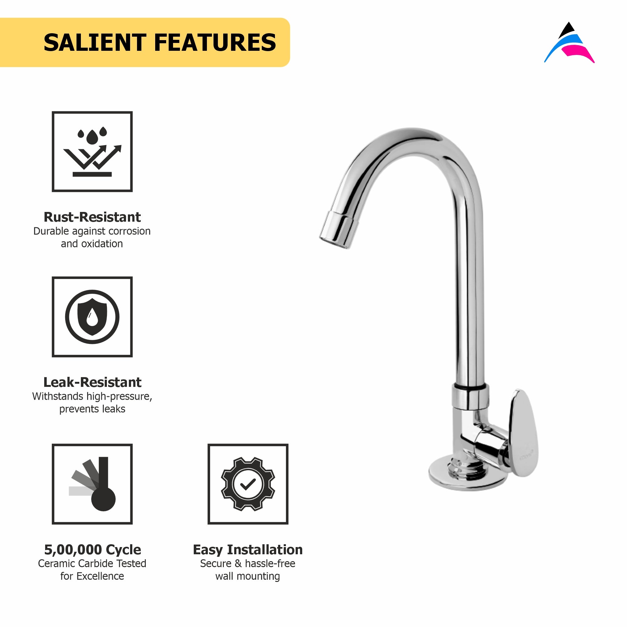 Asiatique Pillar Cock With Swivel ‘J’ Spout (I-002), Idea Series Premium CP Bath Fittings & Faucets