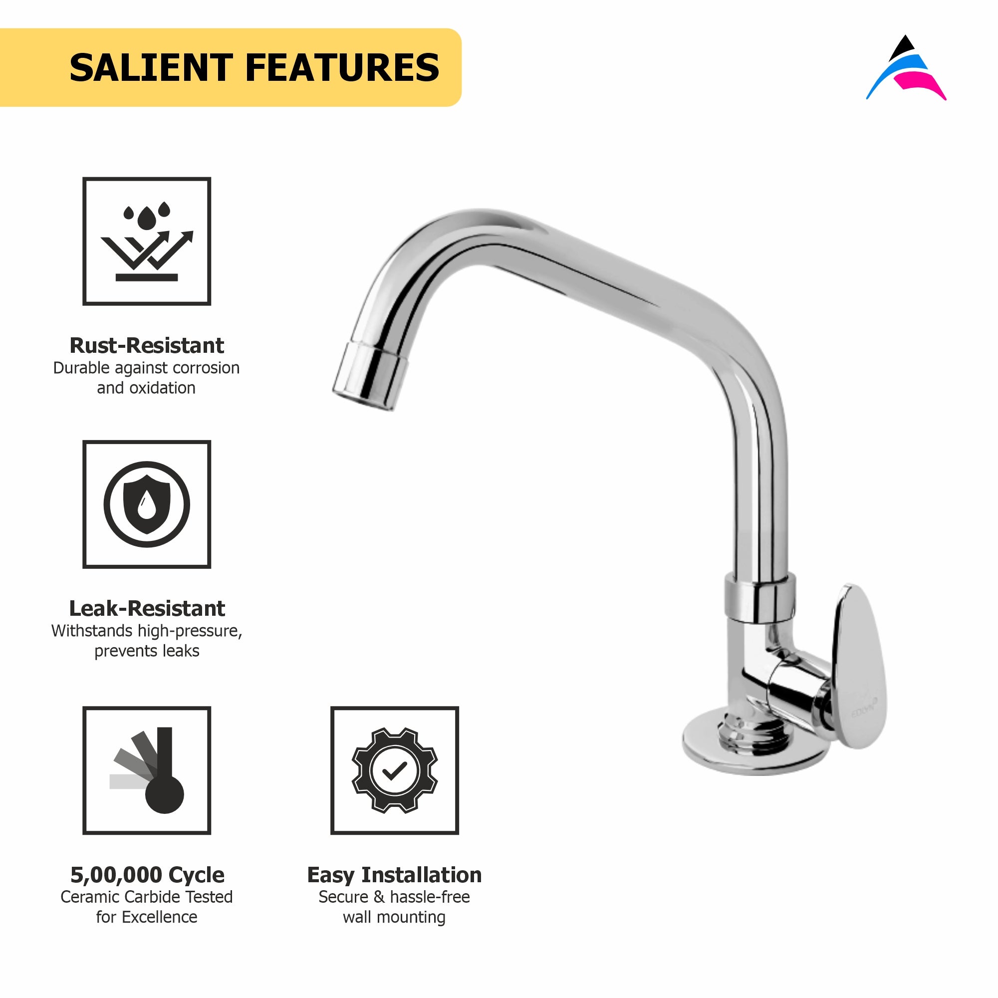 Asiatique Pillar Cock With Extended Swivel Spout (I-002EX), Idea Series Premium CP Bath Fittings & Faucets