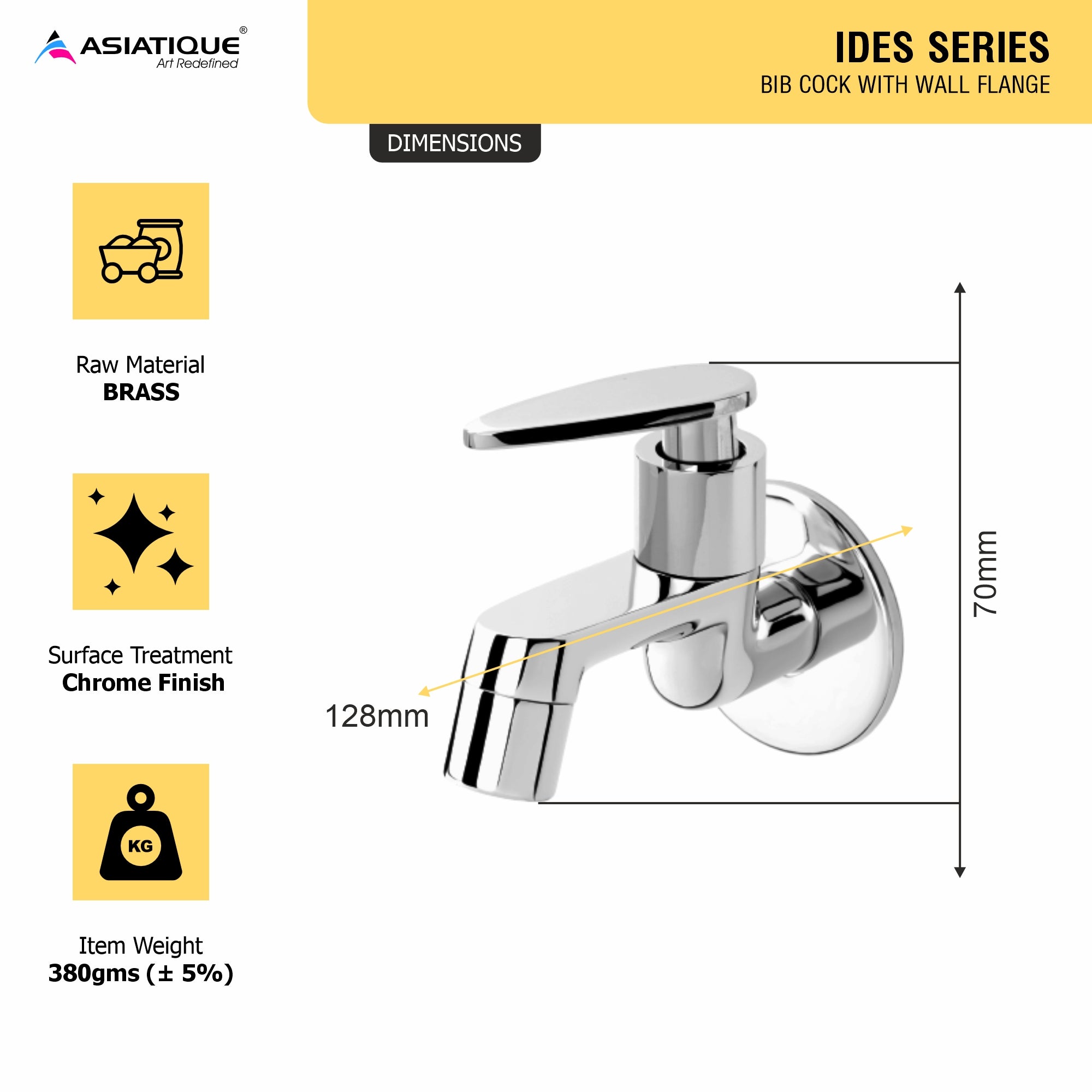 Asiatique Bib Cock With Wall Flange (I-003), Idea Series Premium CP Bath Fittings & Faucets