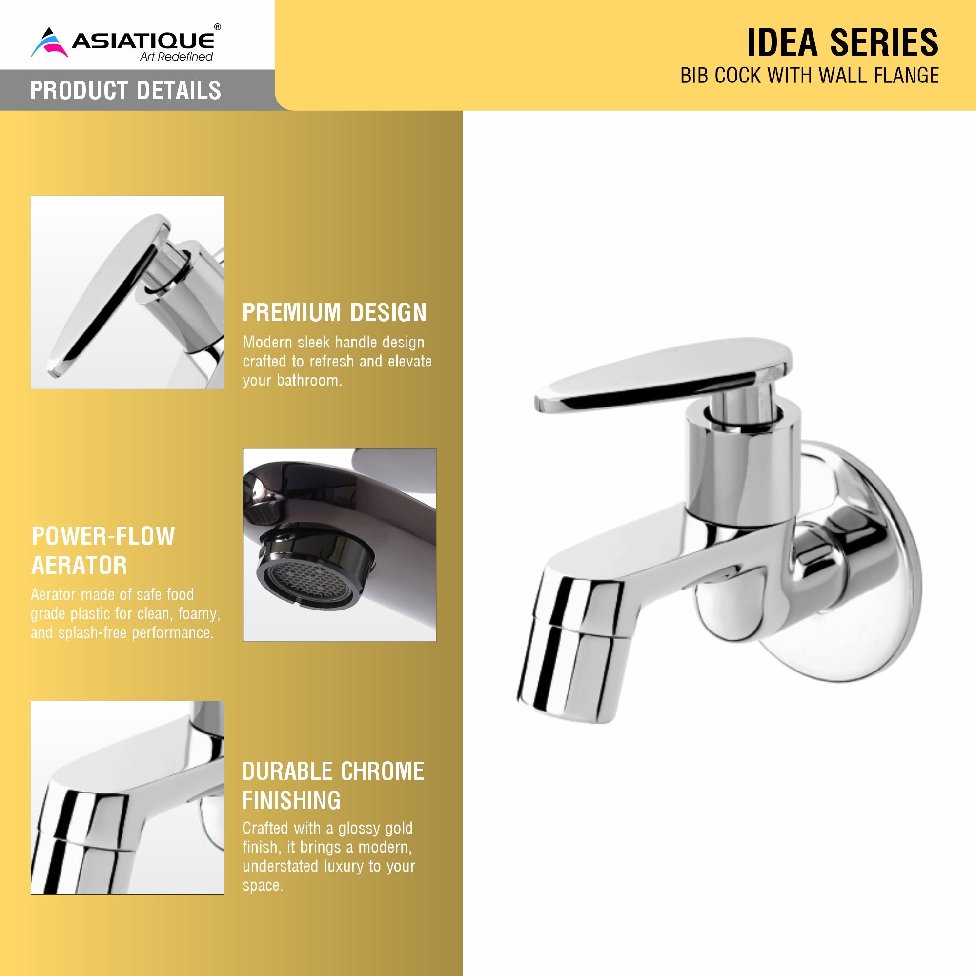 Asiatique Bib Cock With Wall Flange (I-003), Idea Series Premium CP Bath Fittings & Faucets