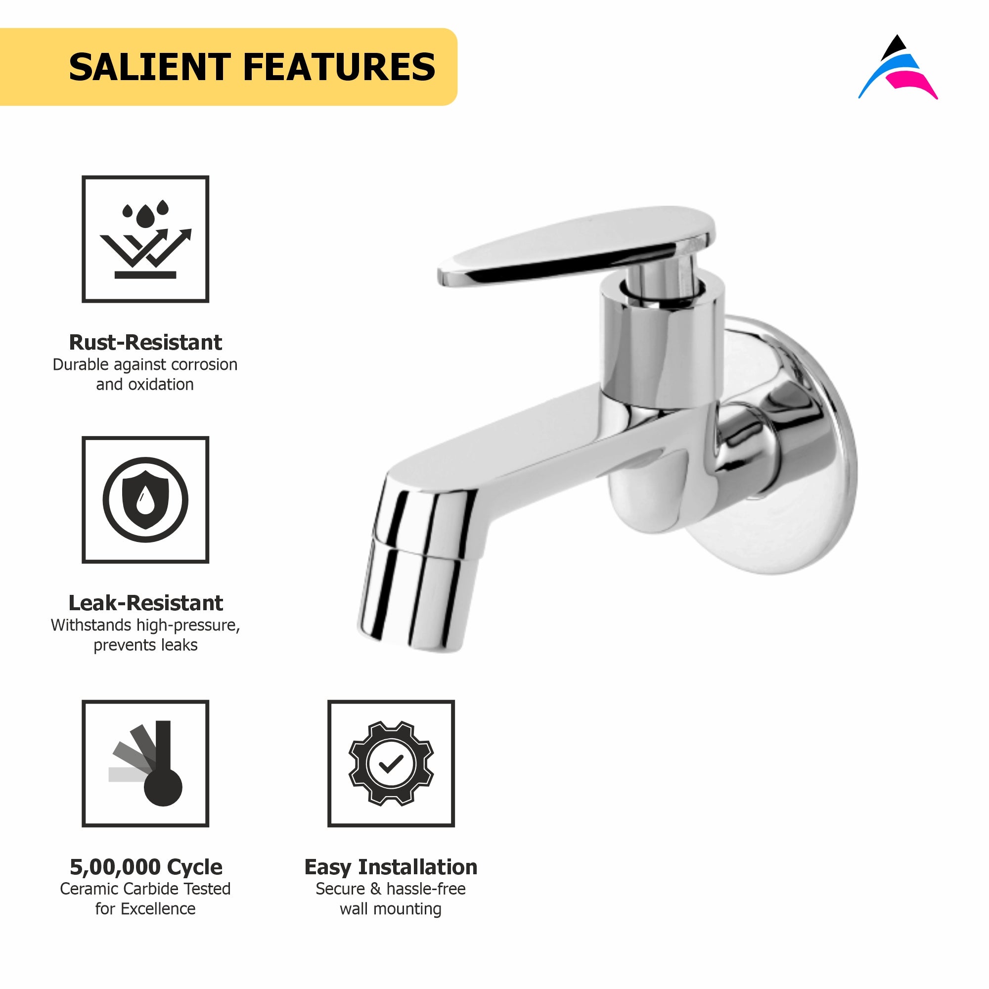 Asiatique Bib Cock Long Body With Wall Flange (I-004), Idea Series Premium CP Bath Fittings & Faucets