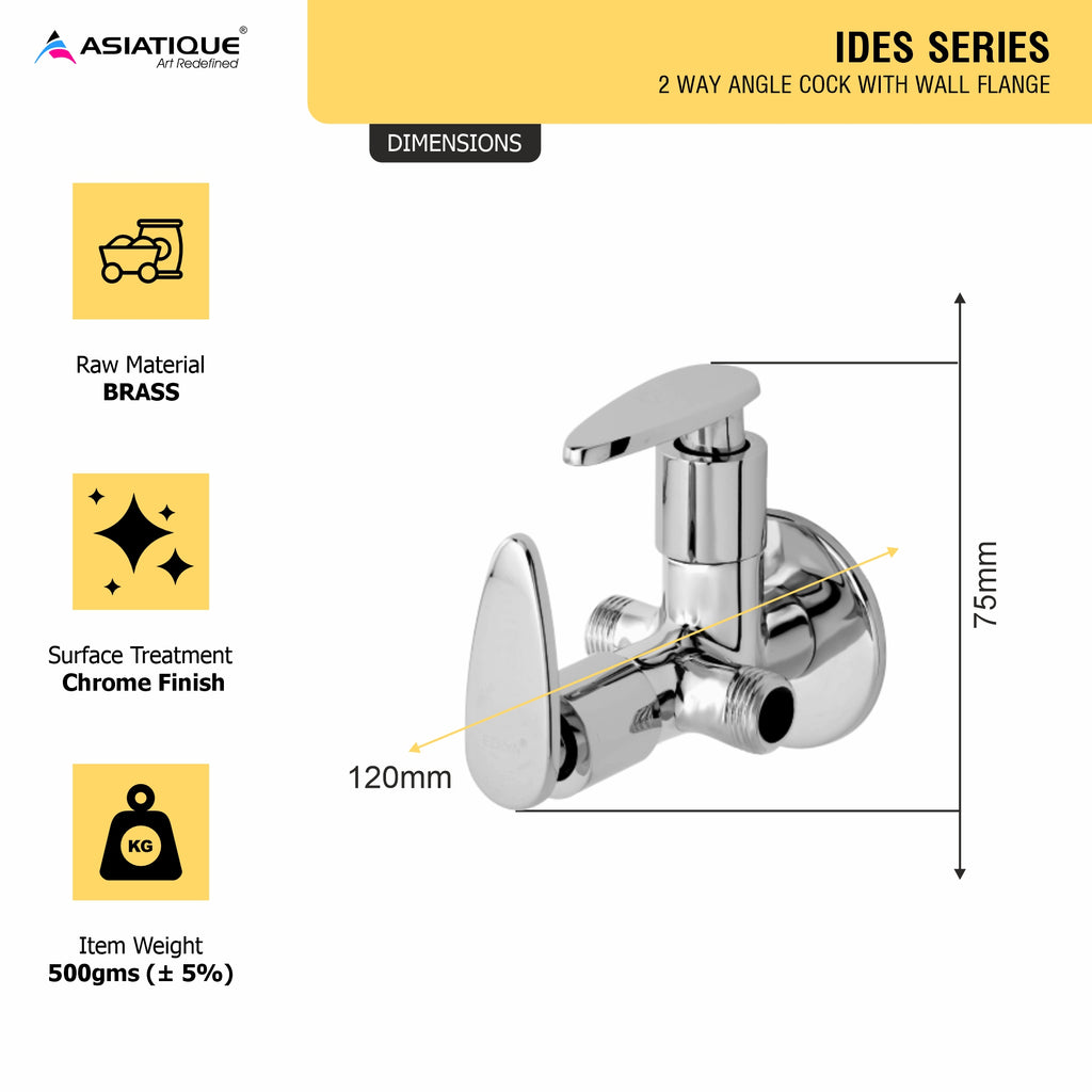 Asiatique 2 Way Angle Cock With Wall Flange (I-005TW), Idea Series Premium CP Bath Fittings & Faucets