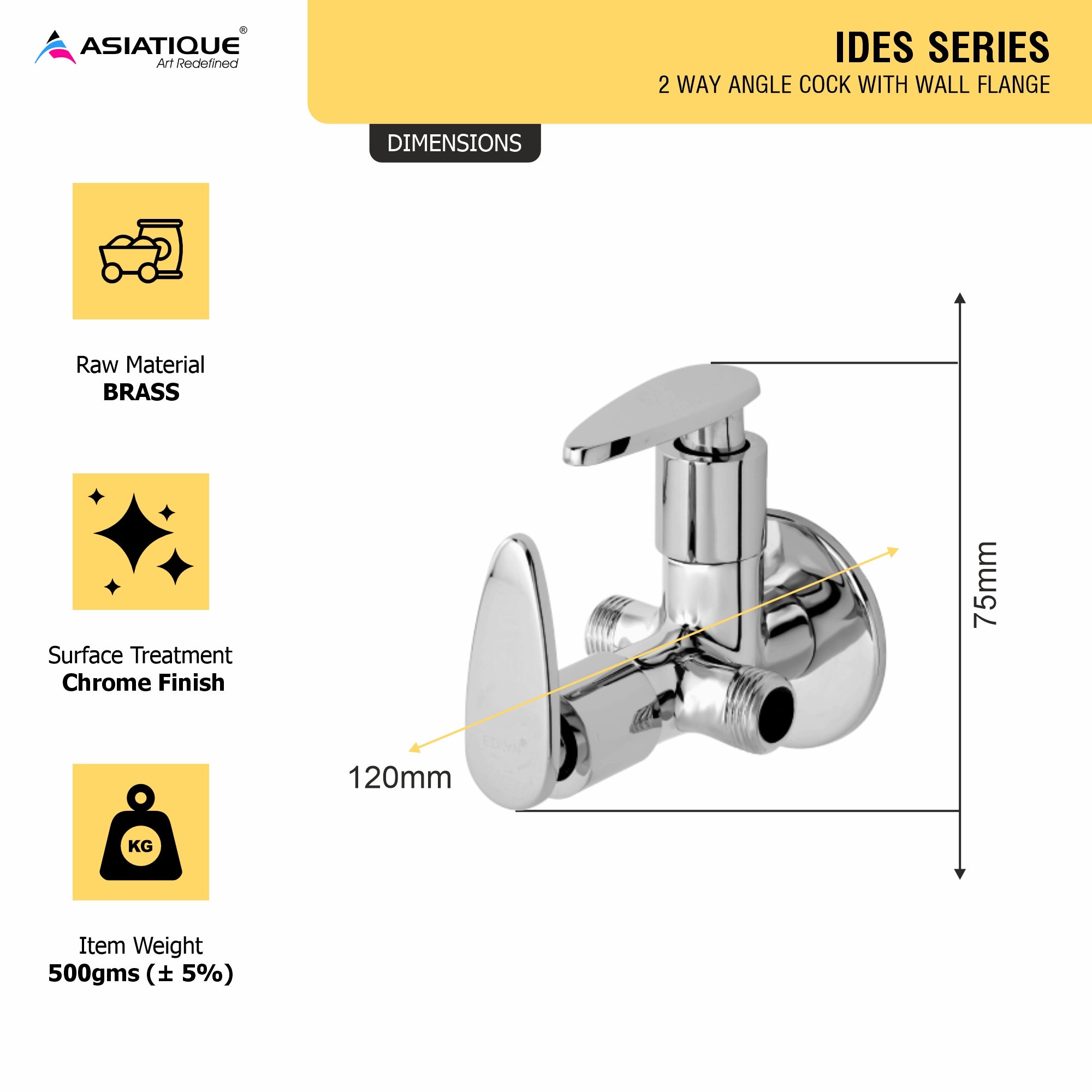 Asiatique 2 Way Angle Cock With Wall Flange (I-005TW), Idea Series Premium CP Bath Fittings & Faucets