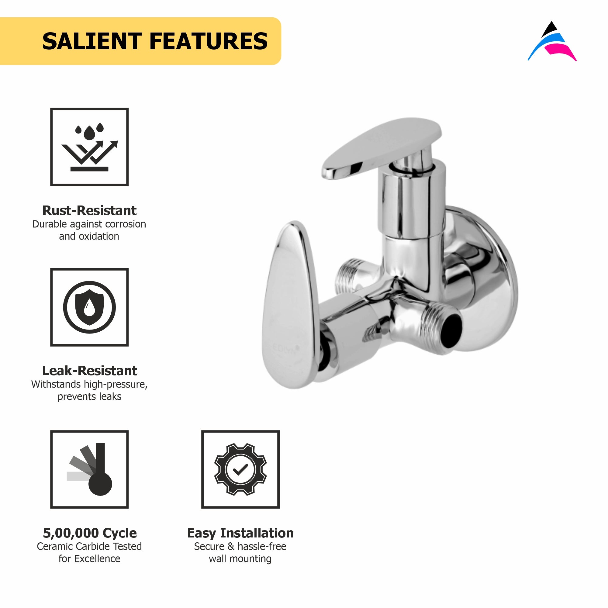 Asiatique 2 Way Angle Cock With Wall Flange (I-005TW), Idea Series Premium CP Bath Fittings & Faucets