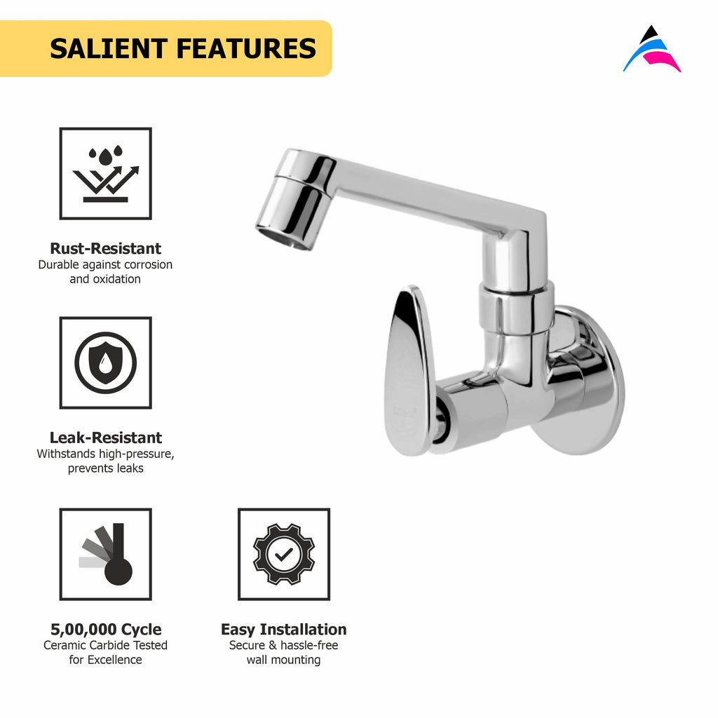 Asiatique Sink Cock With Swivel Casted Spout Wall Mounted With Flange (I-007), Idea Series Premium CP Bath Fittings & Faucets