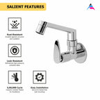 Asiatique Sink Cock With Swivel Casted Spout Wall Mounted With Flange (I-007), Idea Series Premium CP Bath Fittings & Faucets