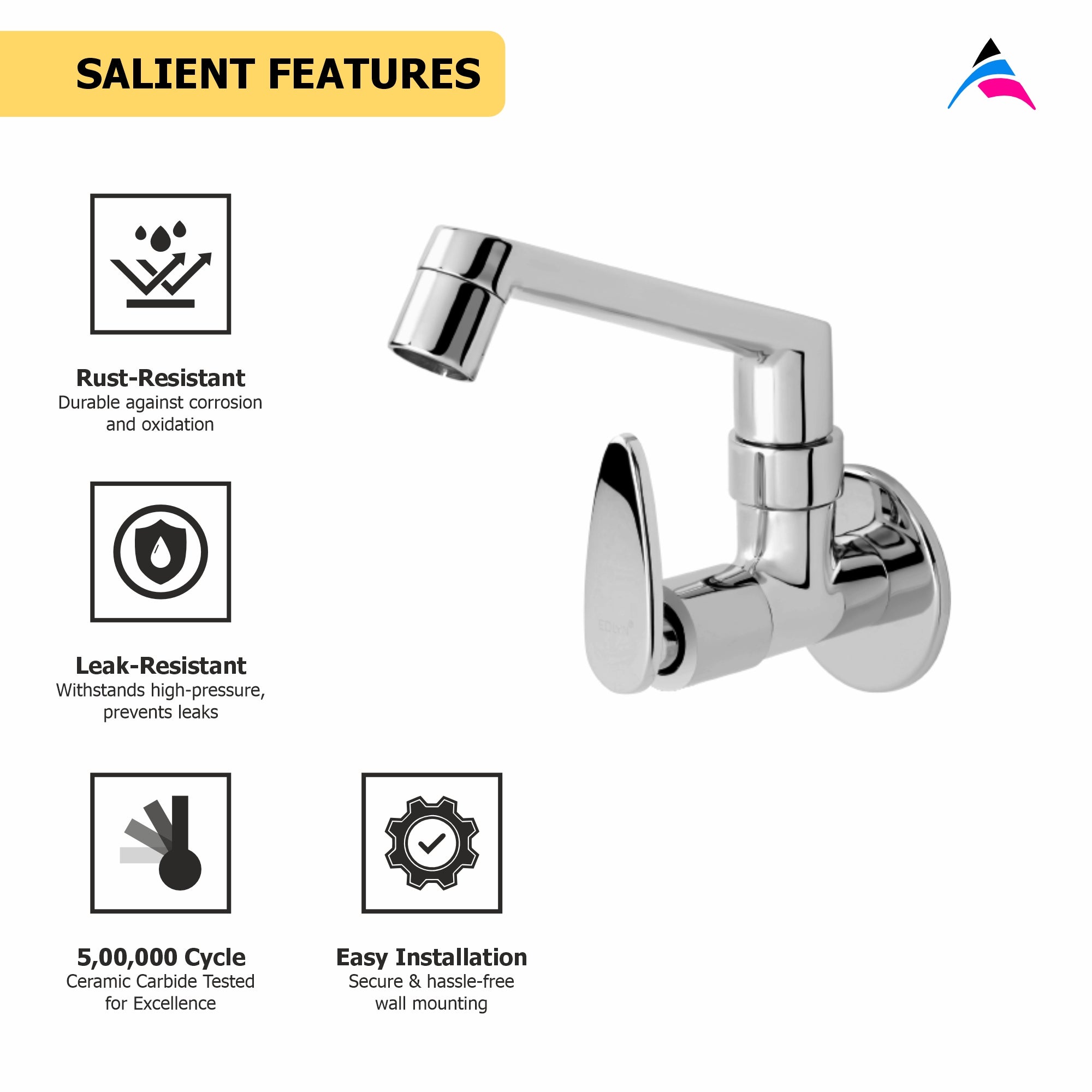 Asiatique Sink Cock With Swivel Casted Spout Wall Mounted With Flange (I-007), Idea Series Premium CP Bath Fittings & Faucets