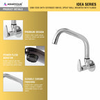 Asiatique Sink Cock With Extended Swivel Spout Wall Mounted With Flange (I-008EX), Idea Series Premium CP Bath Fittings & Faucets