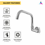 Asiatique Sink Cock With Extended Swivel Spout Side Handle Wall Mounted With Flange (I-008EX SH), Idea Series Premium CP Bath Fittings & Faucets