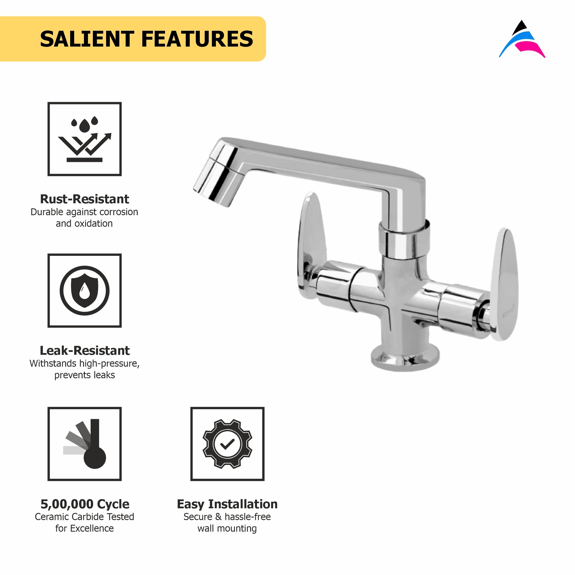 Asiatique C/H Basin Mixer With Swivel Casted Spout (I-010), Idea Series Premium CP Bath Fittings & Faucets