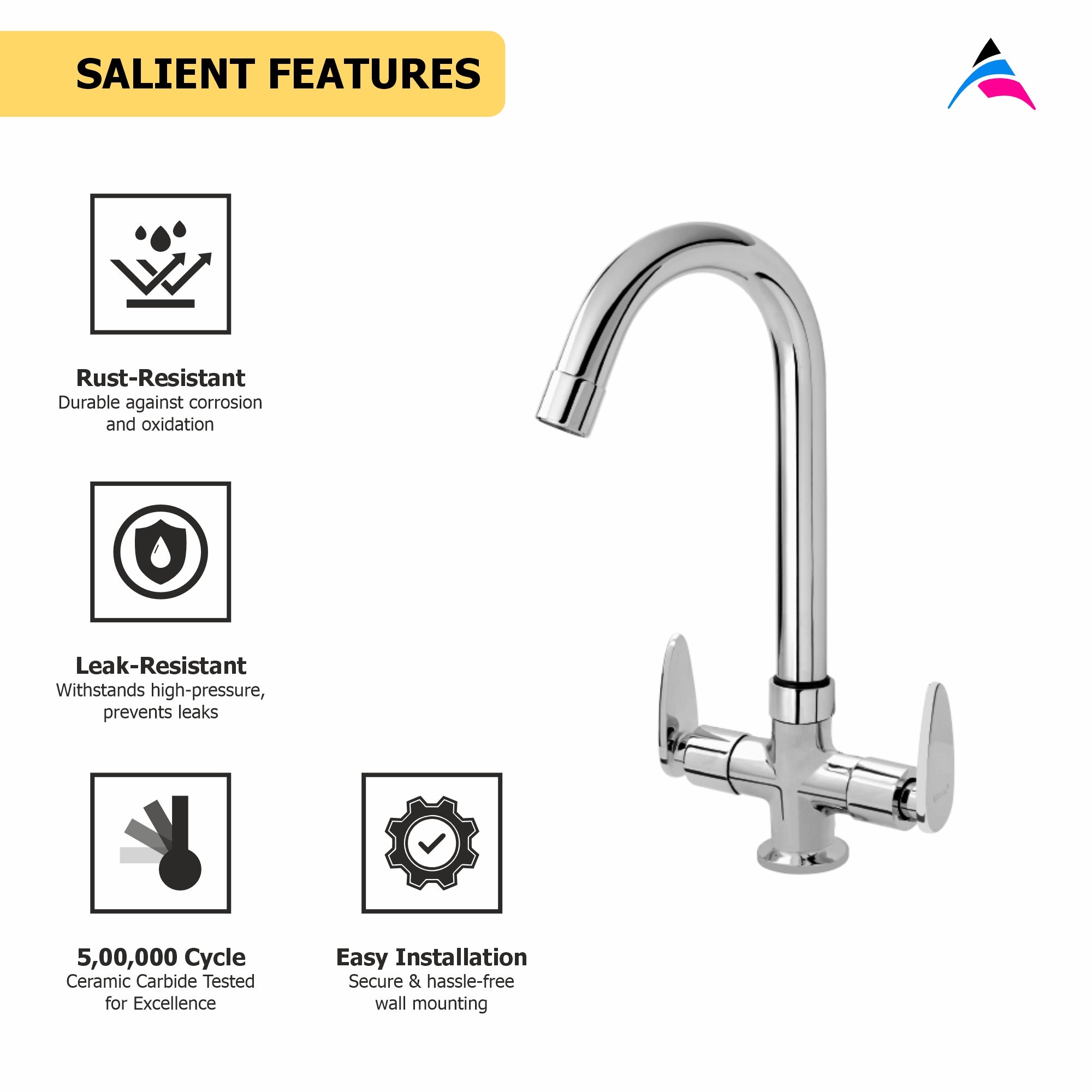 Asiatique C/H Basin Mixer With Swivel ‘J’ Spout (I-011), Idea Series Premium CP Bath Fittings & Faucets