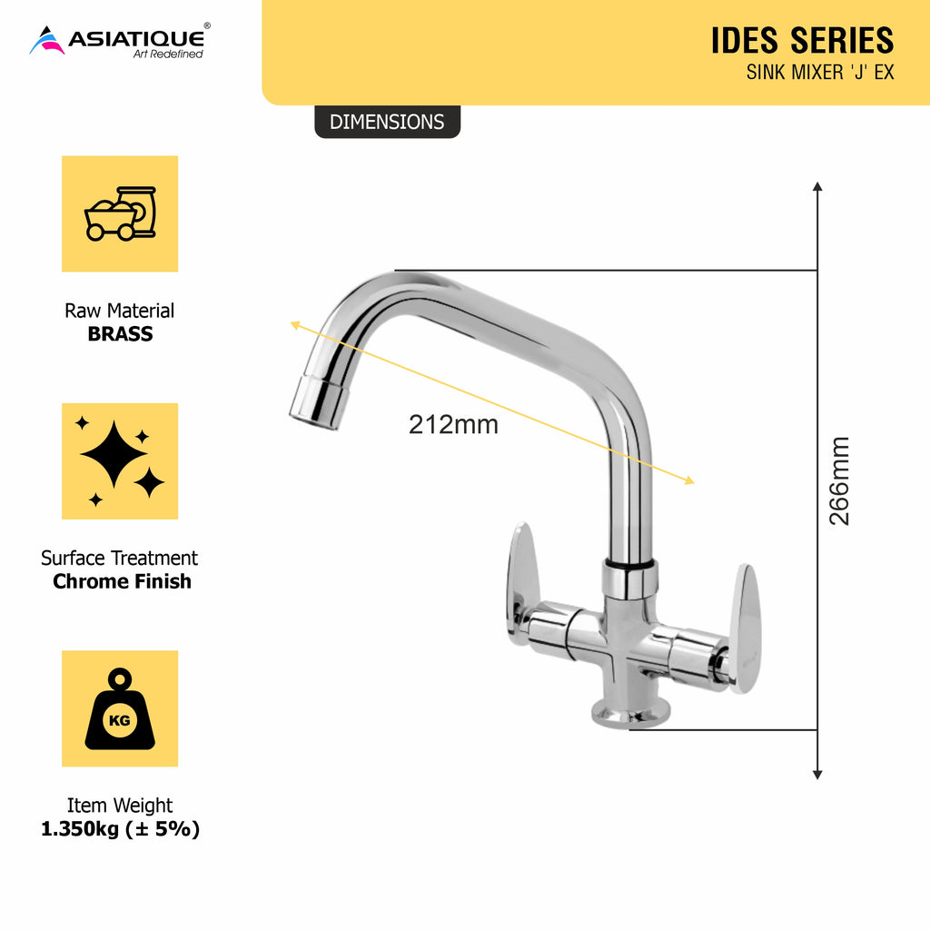 Asiatique C/H Basin Mixer With Extended Swivel Spout (I-011EX), Idea Series Premium CP Bath Fittings & Faucets