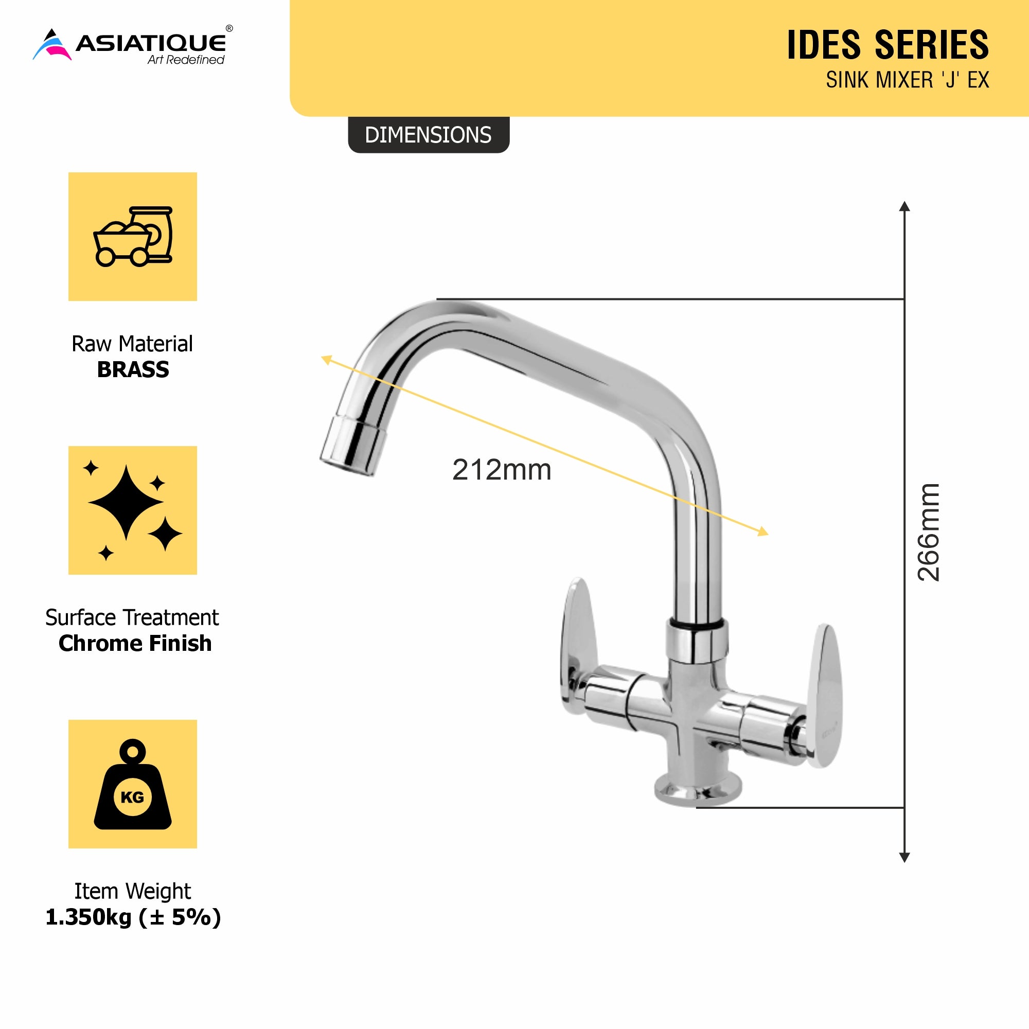 Asiatique C/H Basin Mixer With Extended Swivel Spout (I-011EX), Idea Series Premium CP Bath Fittings & Faucets