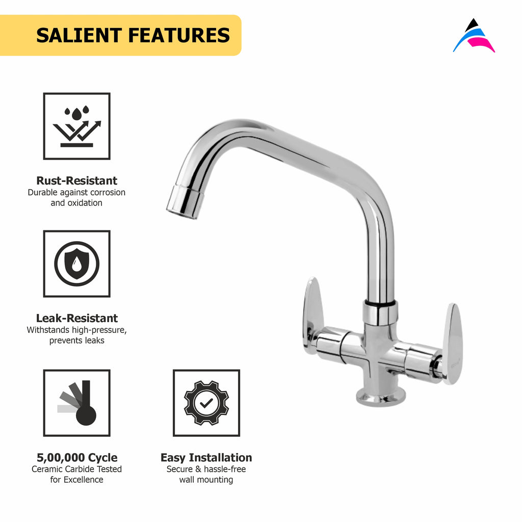 Asiatique C/H Basin Mixer With Extended Swivel Spout (I-011EX), Idea Series Premium CP Bath Fittings & Faucets