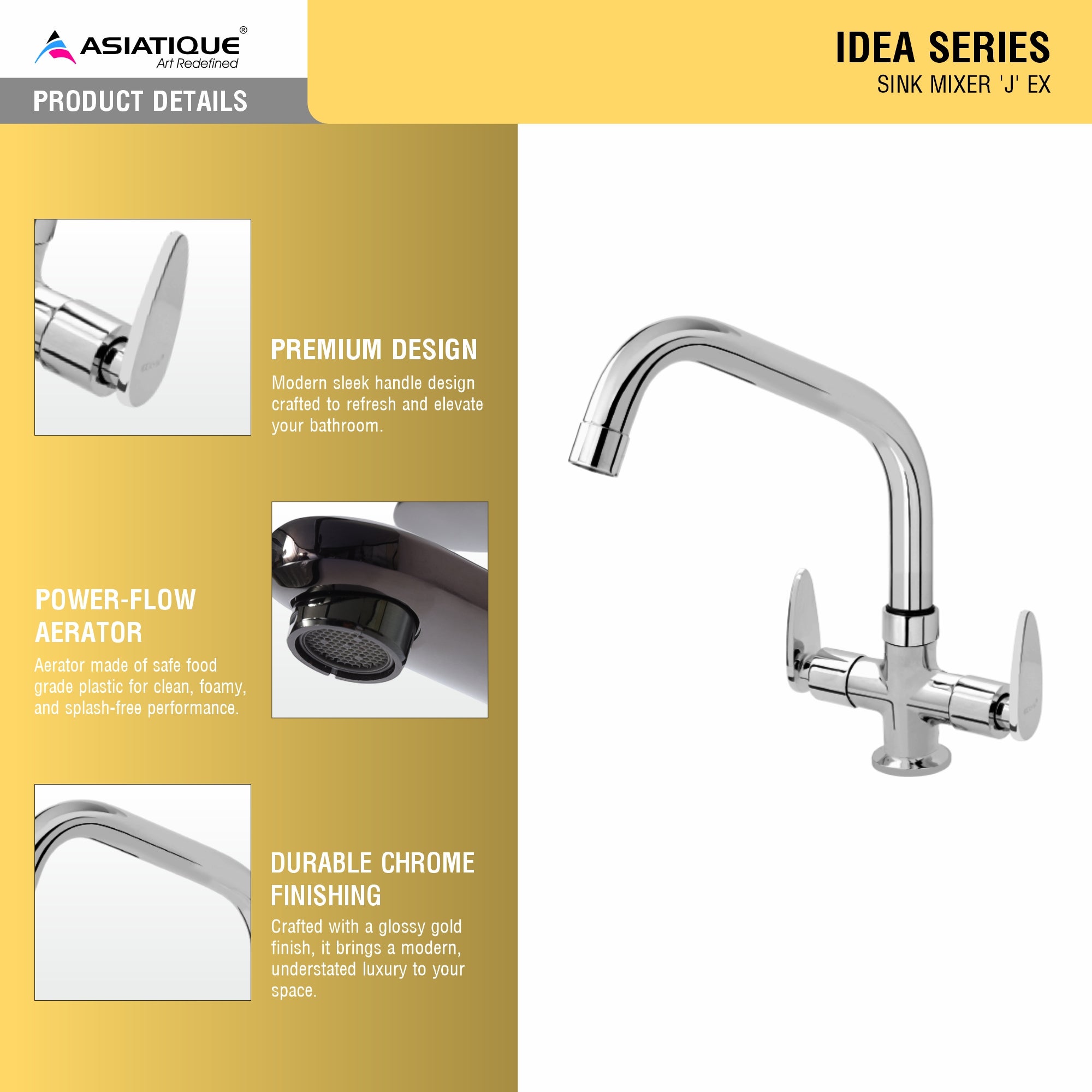 Asiatique C/H Basin Mixer With Extended Swivel Spout (I-011EX), Idea Series Premium CP Bath Fittings & Faucets