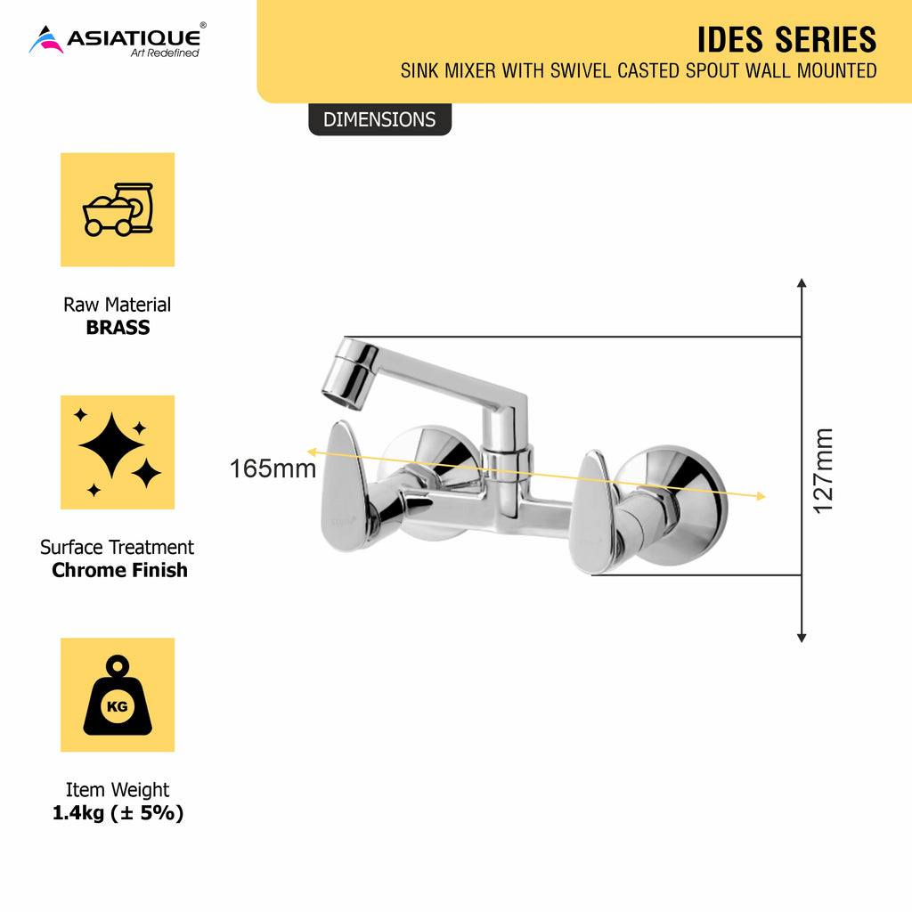 Asiatique Sink Mixer With Swivel Casted Spout Wall Mounted (I-012), Idea Series Premium CP Bath Fittings & Faucets