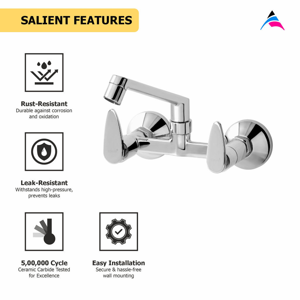 Asiatique Sink Mixer With Swivel Casted Spout Wall Mounted (I-012), Idea Series Premium CP Bath Fittings & Faucets