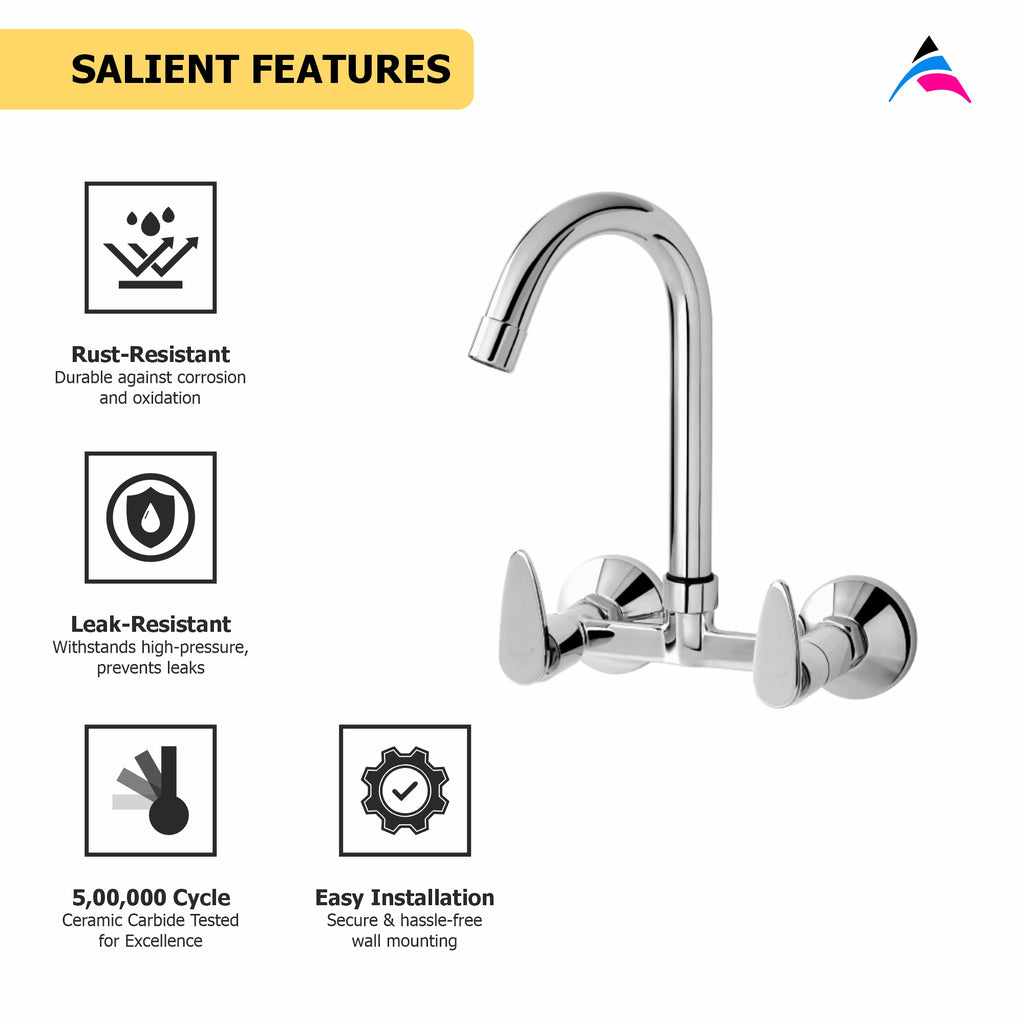Asiatique Sink Mixer With Swivel ‘J’ Spout Wall Mounted (I-013), Idea Series Premium CP Bath Fittings & Faucets