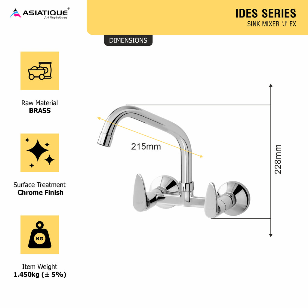 Asiatique Sink Mixer With Extended Swivel Spout Wall Mounted (I-013EX), Idea Series Premium CP Bath Fittings & Faucets