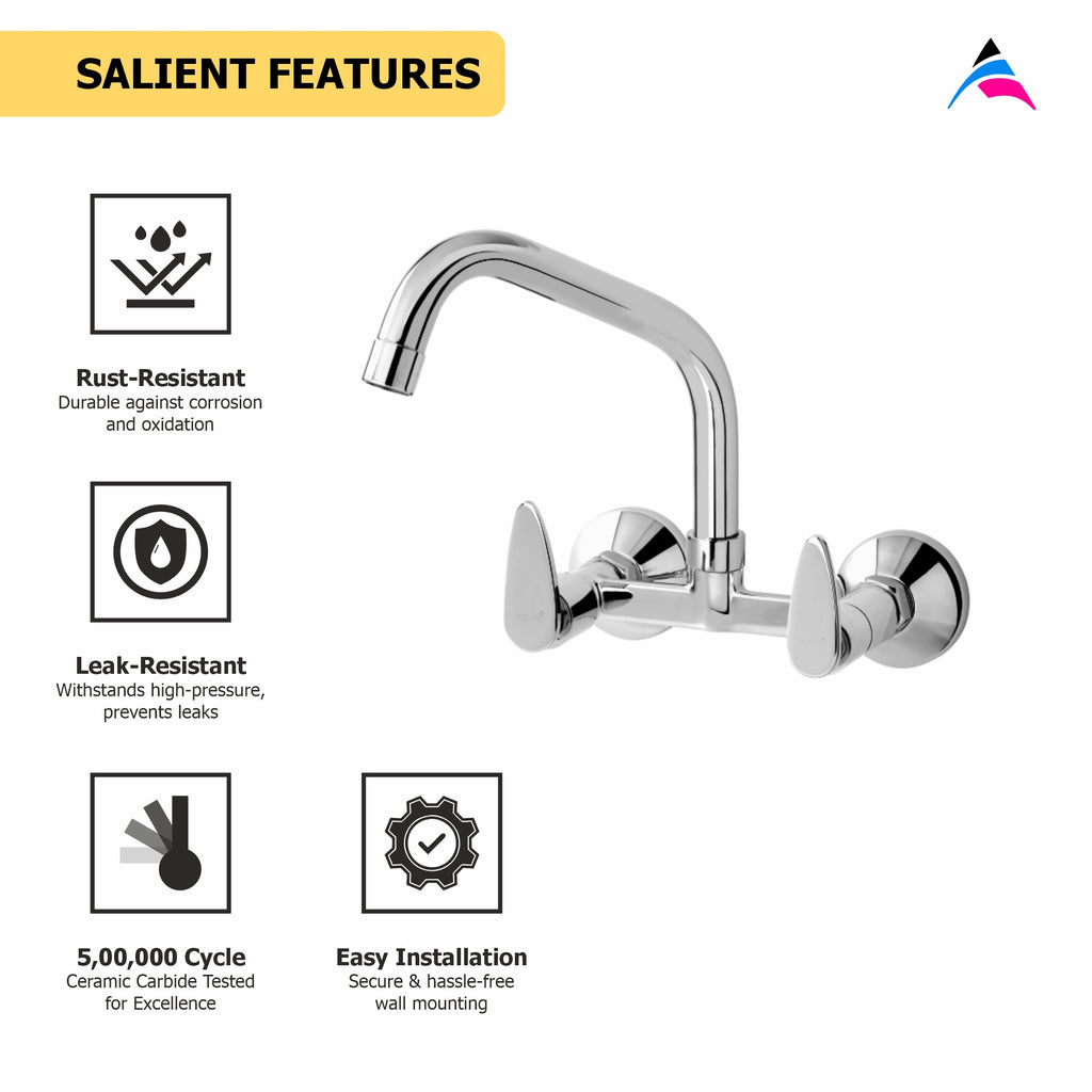 Asiatique Sink Mixer With Extended Swivel Spout Wall Mounted (I-013EX), Idea Series Premium CP Bath Fittings & Faucets