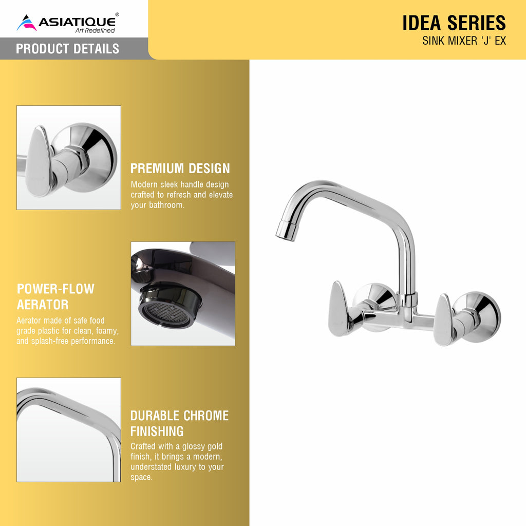 Asiatique Sink Mixer With Extended Swivel Spout Wall Mounted (I-013EX), Idea Series Premium CP Bath Fittings & Faucets