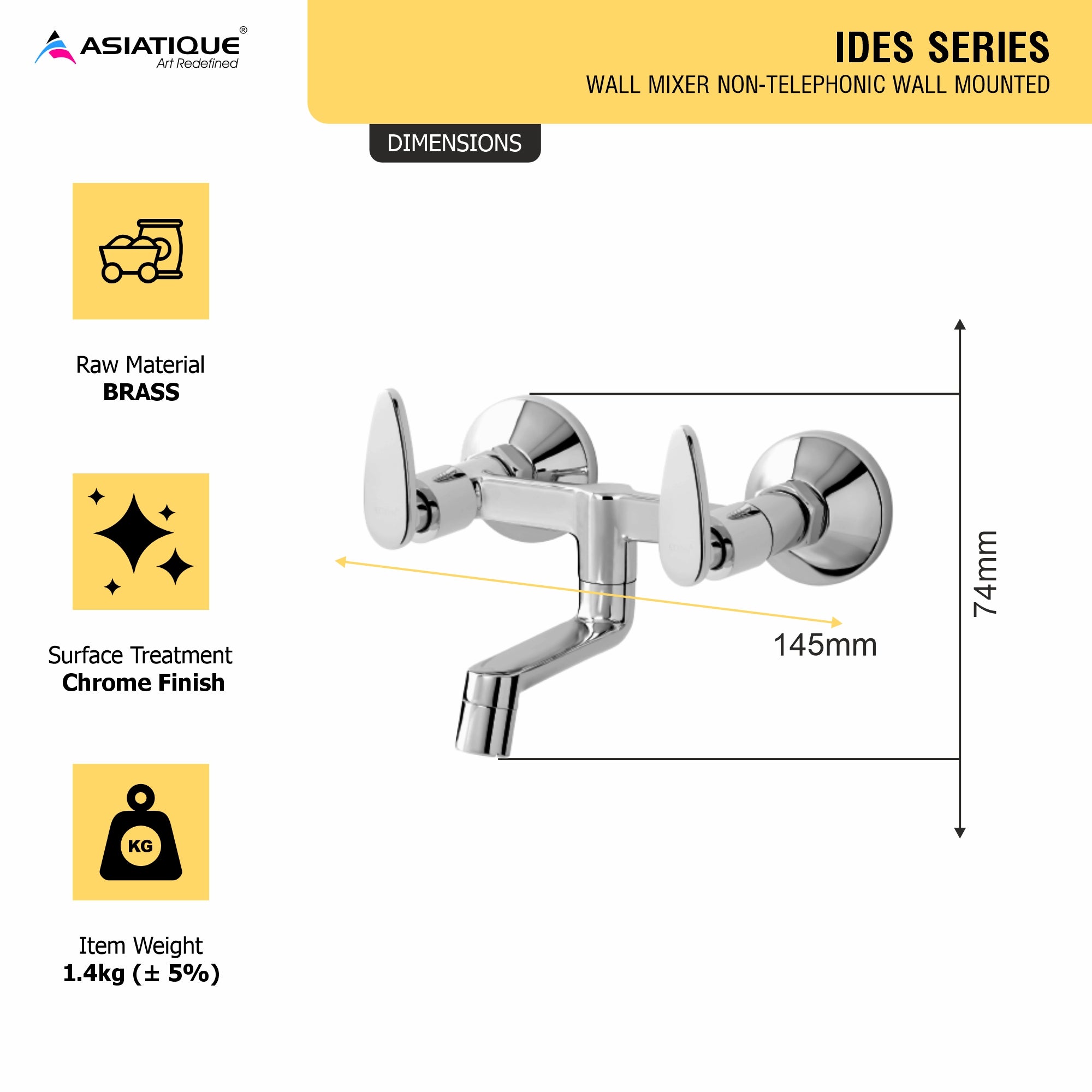 Asiatique Wall Mixer Non-Telephonic Wall Mounted (I-014), Idea Series Premium CP Bath Fittings & Faucets